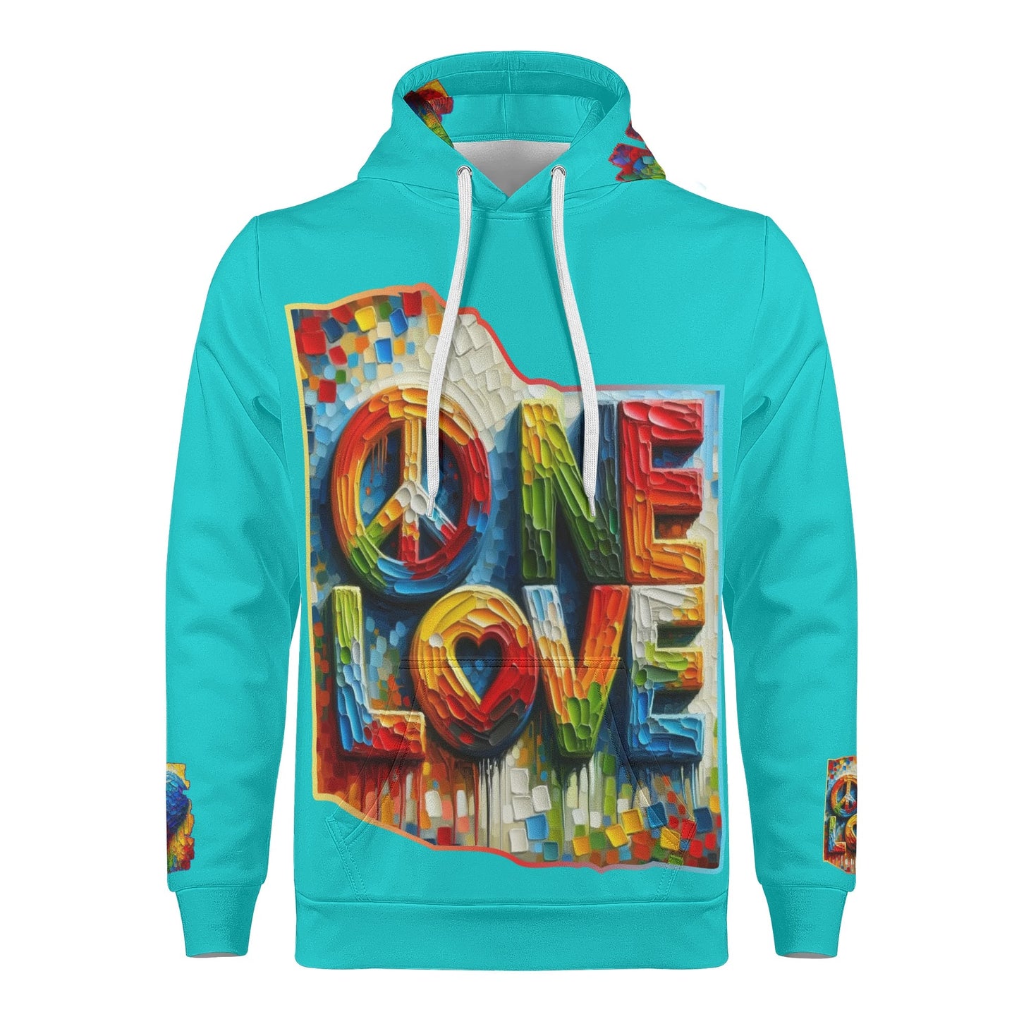 Mens All Over Print Warm Velvet Lined Hoodie "Peace & Love"