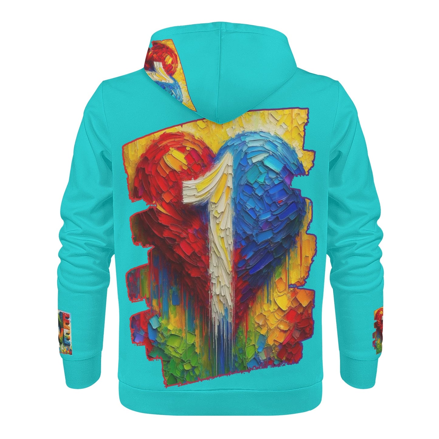 Mens All Over Print Warm Velvet Lined Hoodie "Peace & Love"