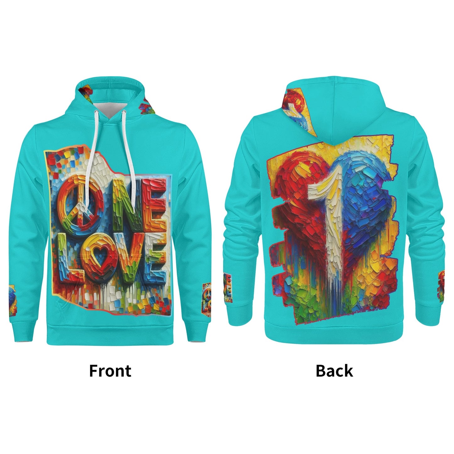 Mens All Over Print Warm Velvet Lined Hoodie "Peace & Love"