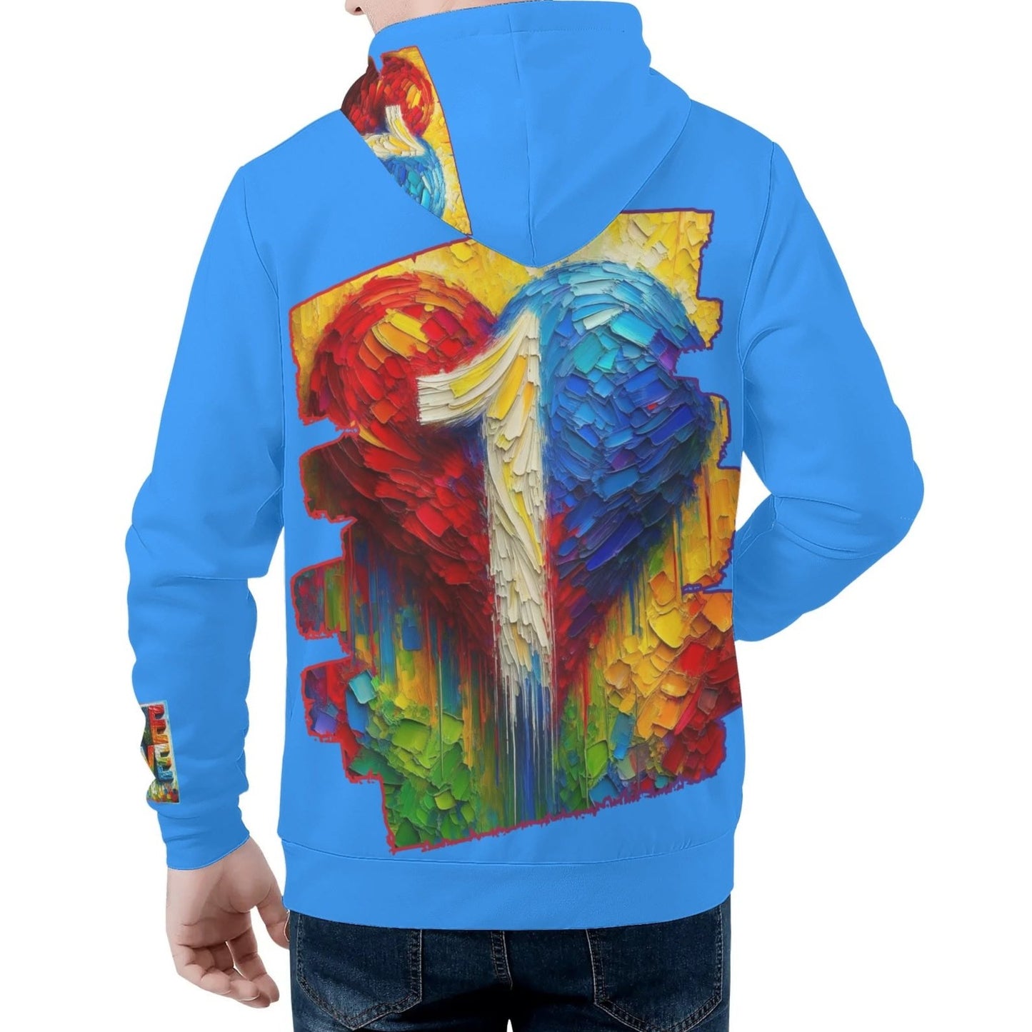 Mens All Over Print Warm Velvet Lined Hoodie "Peace & Love"