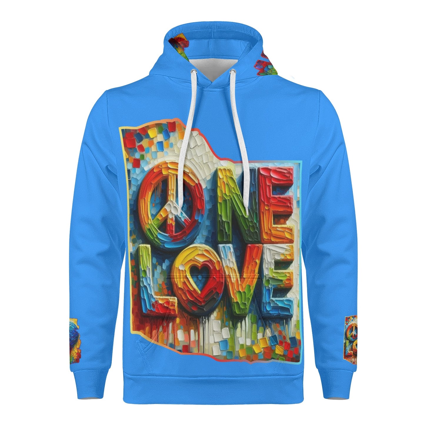 Mens All Over Print Warm Velvet Lined Hoodie "Peace & Love"