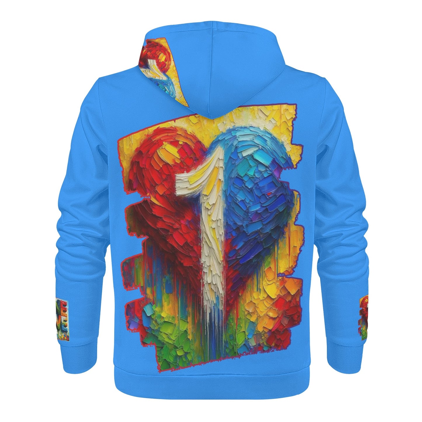 Mens All Over Print Warm Velvet Lined Hoodie "Peace & Love"