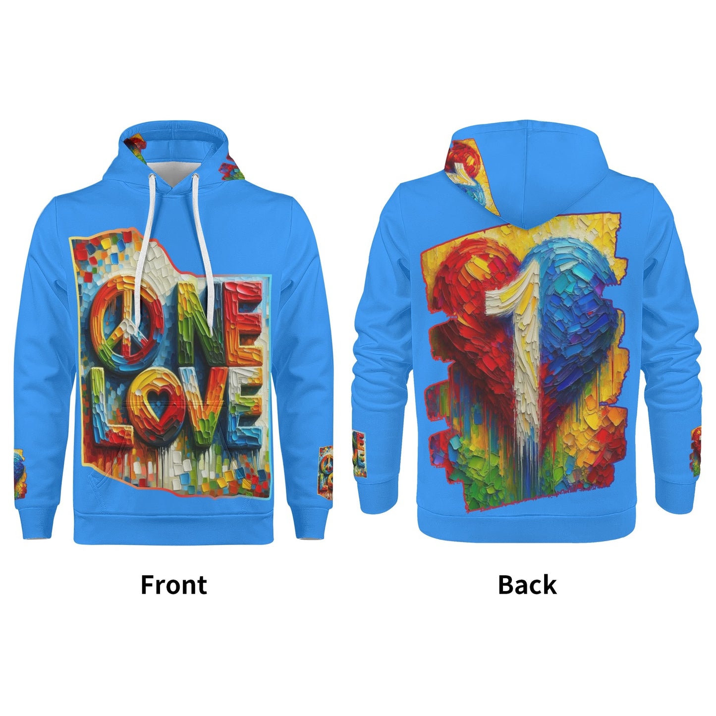 Mens All Over Print Warm Velvet Lined Hoodie "Peace & Love"