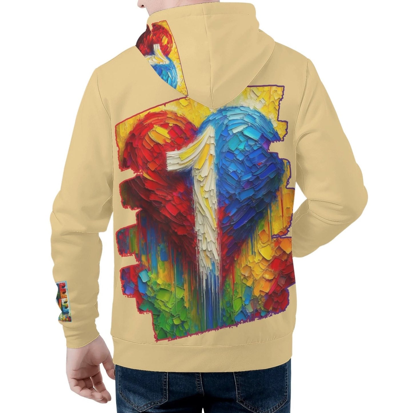 Mens All Over Print Warm Velvet Lined Hoodie "Peace & Love"