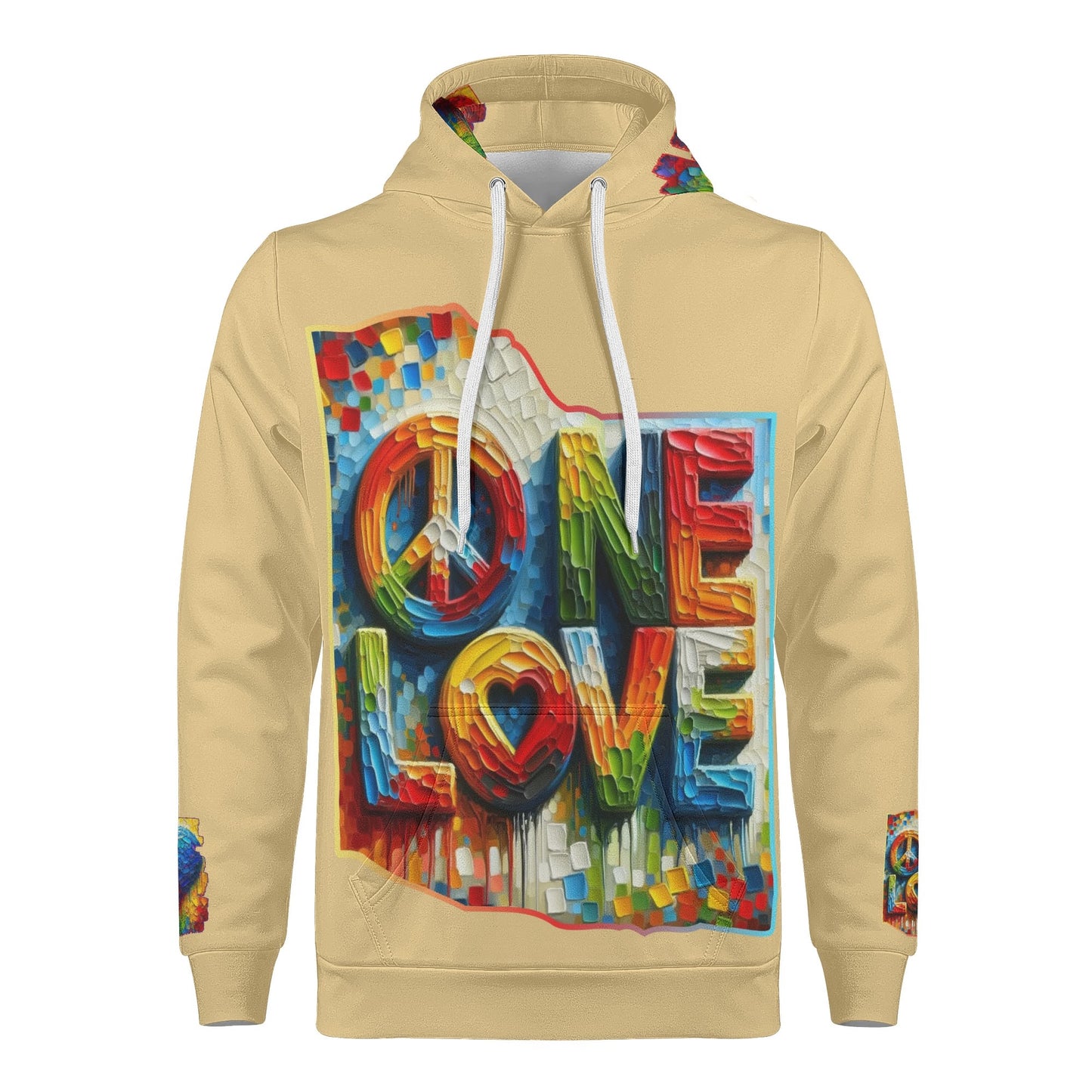 Mens All Over Print Warm Velvet Lined Hoodie "Peace & Love"