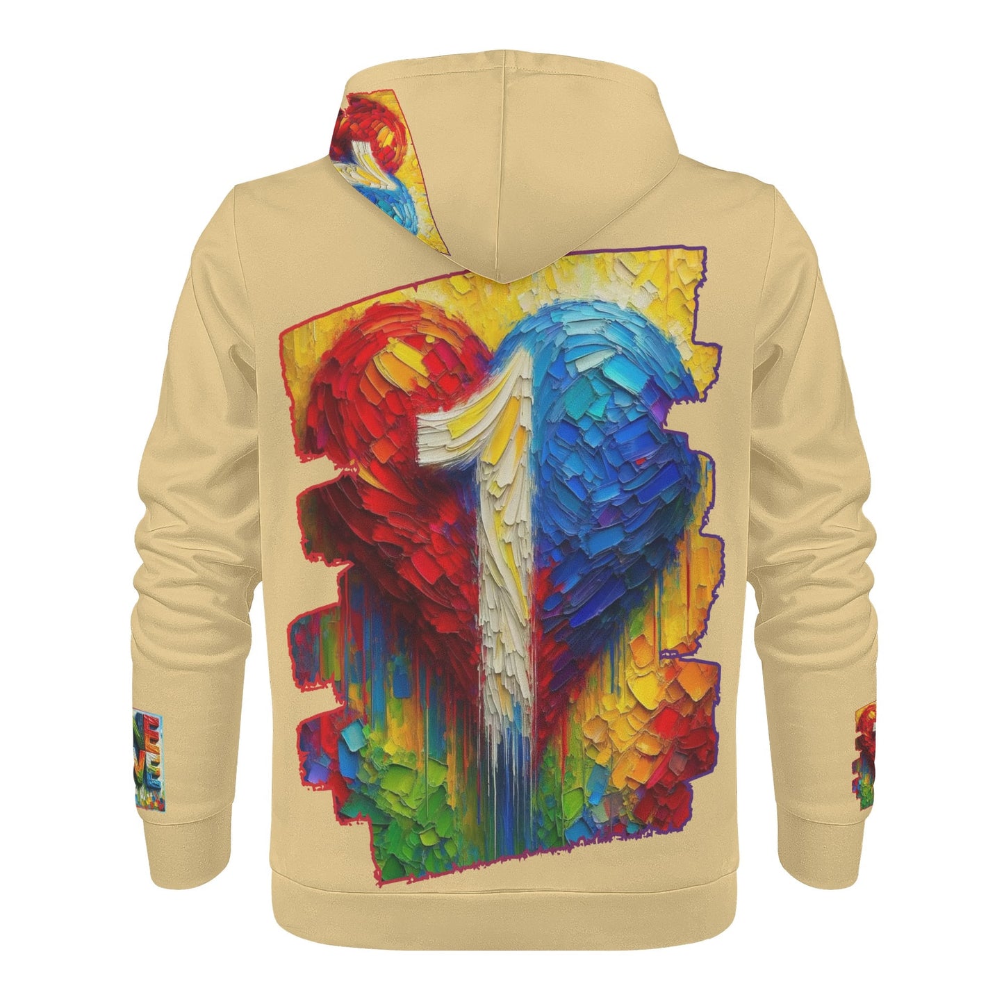 Mens All Over Print Warm Velvet Lined Hoodie "Peace & Love"