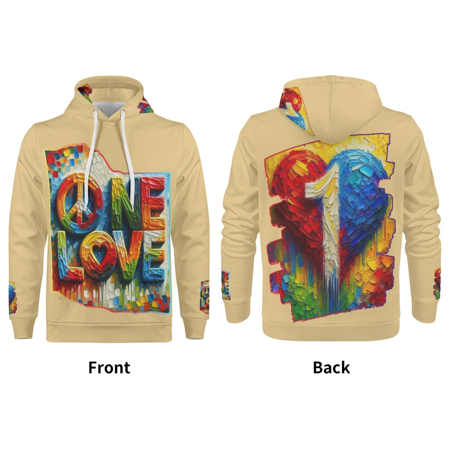 Mens All Over Print Warm Velvet Lined Hoodie "Peace & Love"