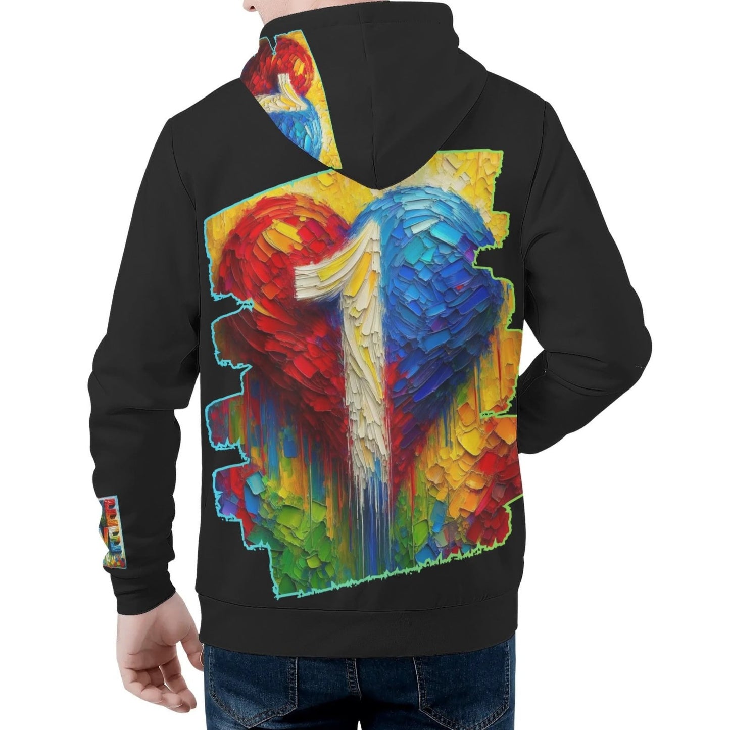 Mens All Over Print Warm Velvet Lined Hoodie "Peace & Love"