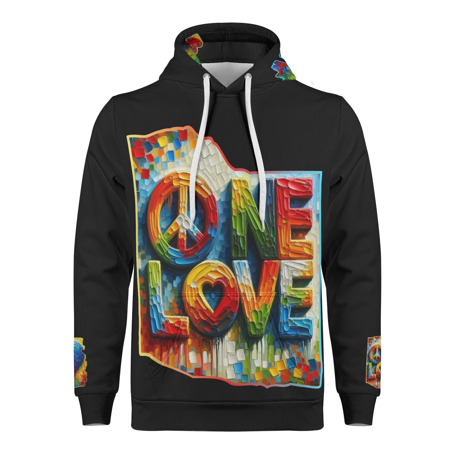 Mens All Over Print Warm Velvet Lined Hoodie "Peace & Love"