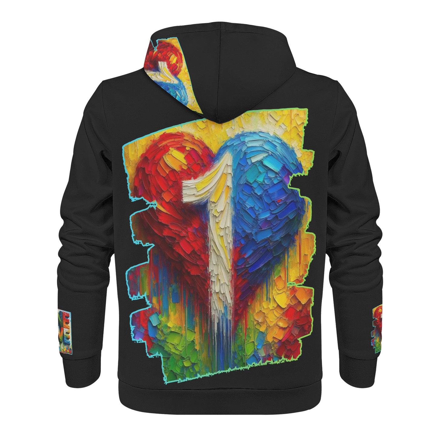 Mens All Over Print Warm Velvet Lined Hoodie "Peace & Love"