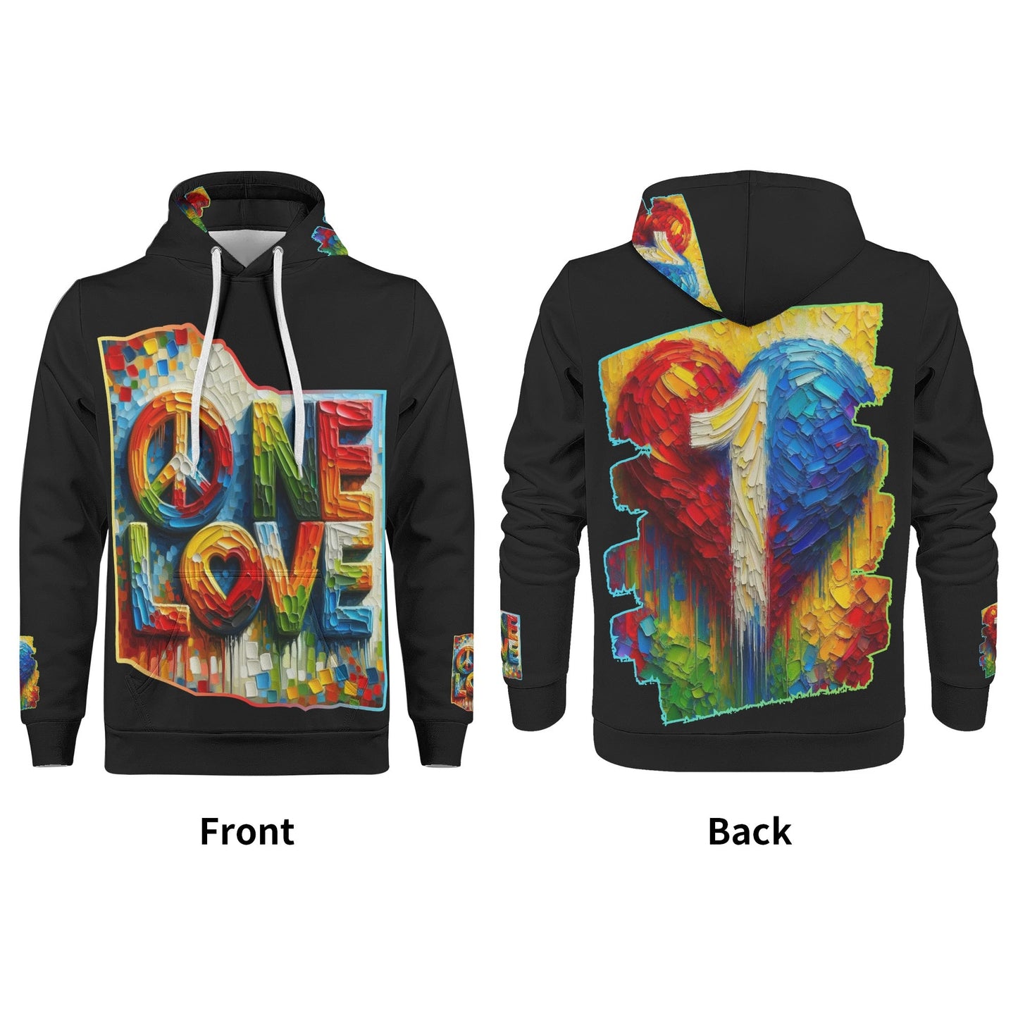 Mens All Over Print Warm Velvet Lined Hoodie "Peace & Love"