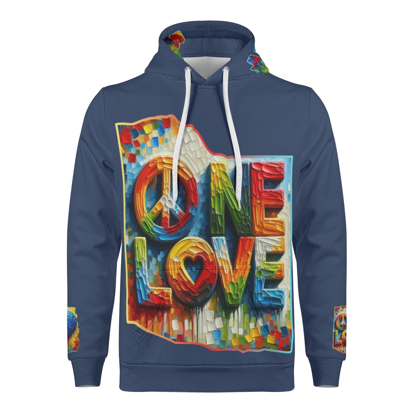 Mens All Over Print Warm Velvet Lined Hoodie "Peace & Love"