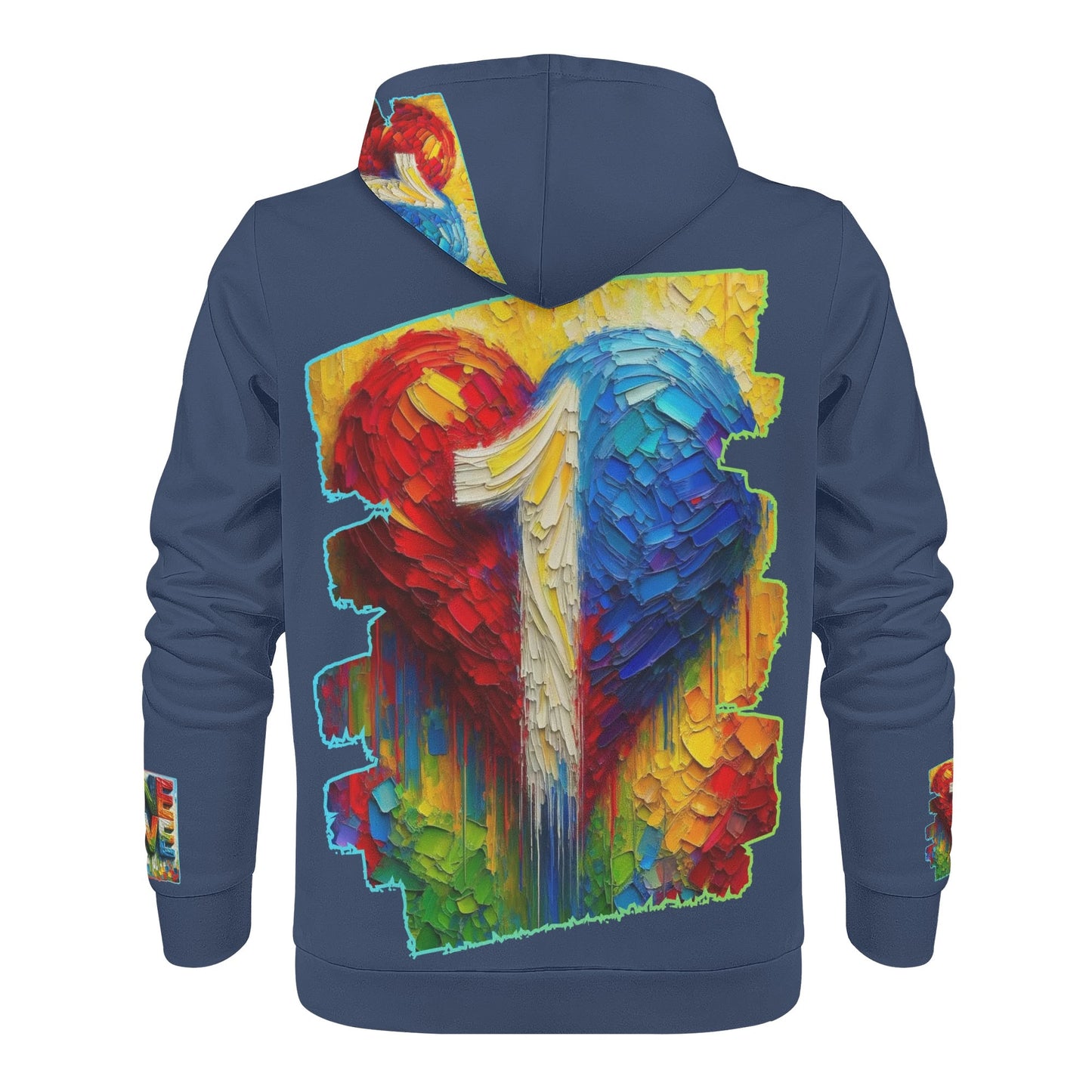 Mens All Over Print Warm Velvet Lined Hoodie "Peace & Love"