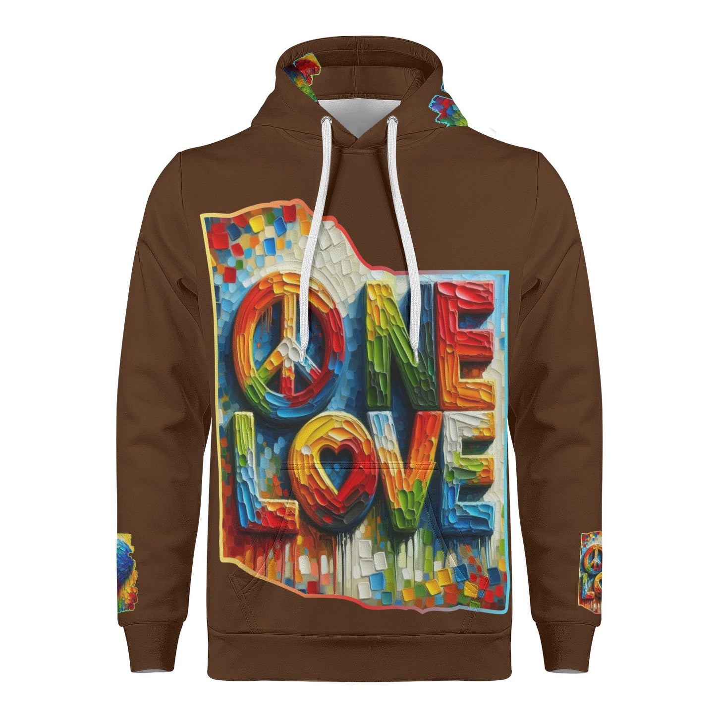 Mens All Over Print Warm Velvet Lined Hoodie "Peace & Love"