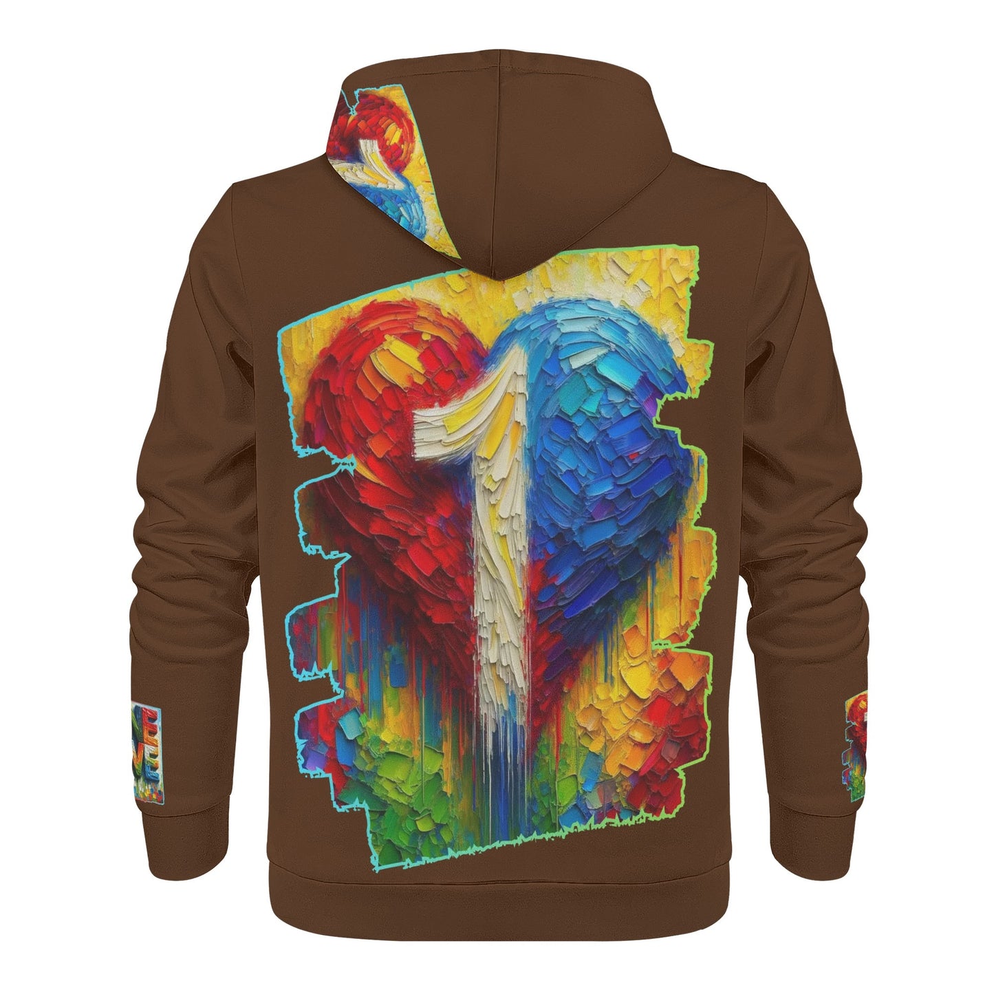 Mens All Over Print Warm Velvet Lined Hoodie "Peace & Love"