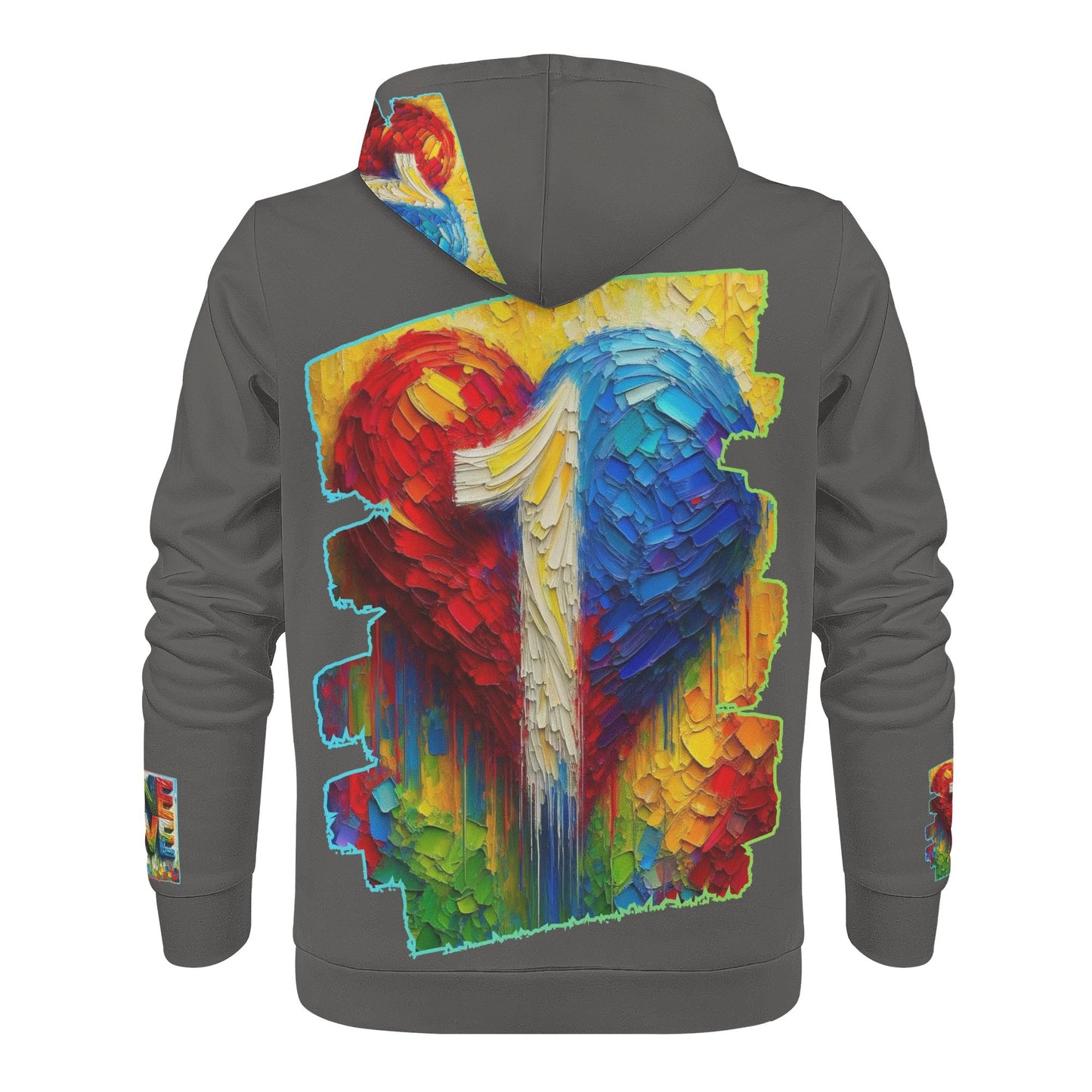 Mens All Over Print Warm Velvet Lined Hoodie "Peace & Love"