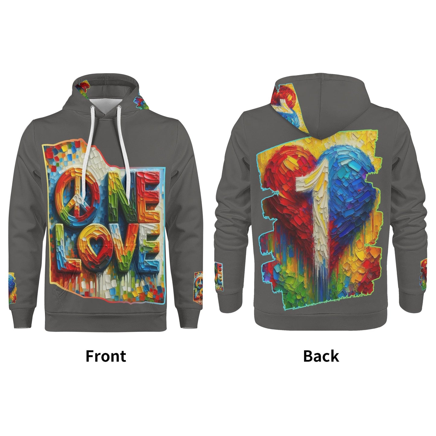 Mens All Over Print Warm Velvet Lined Hoodie "Peace & Love"