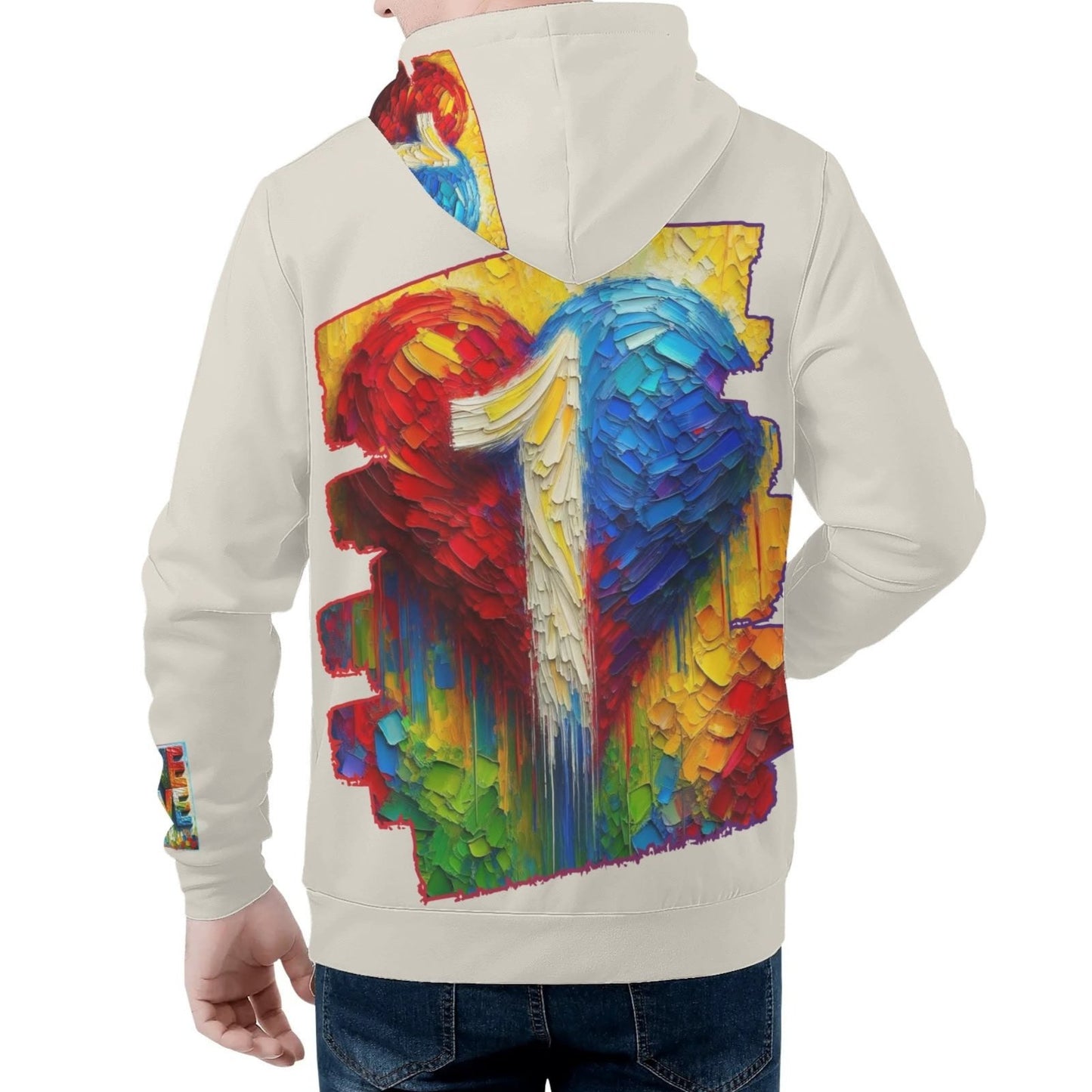 Mens All Over Print Warm Velvet Lined Hoodie "Peace & Love"