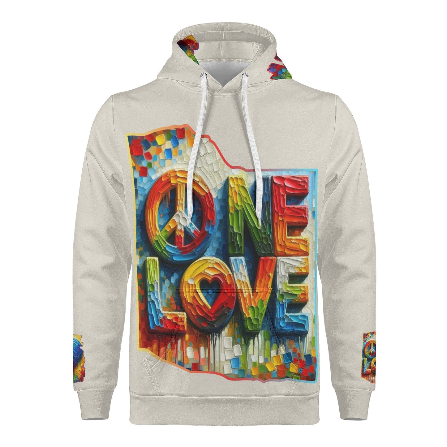 Mens All Over Print Warm Velvet Lined Hoodie "Peace & Love"