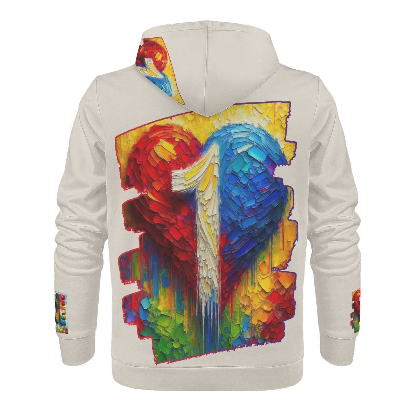 Mens All Over Print Warm Velvet Lined Hoodie "Peace & Love"