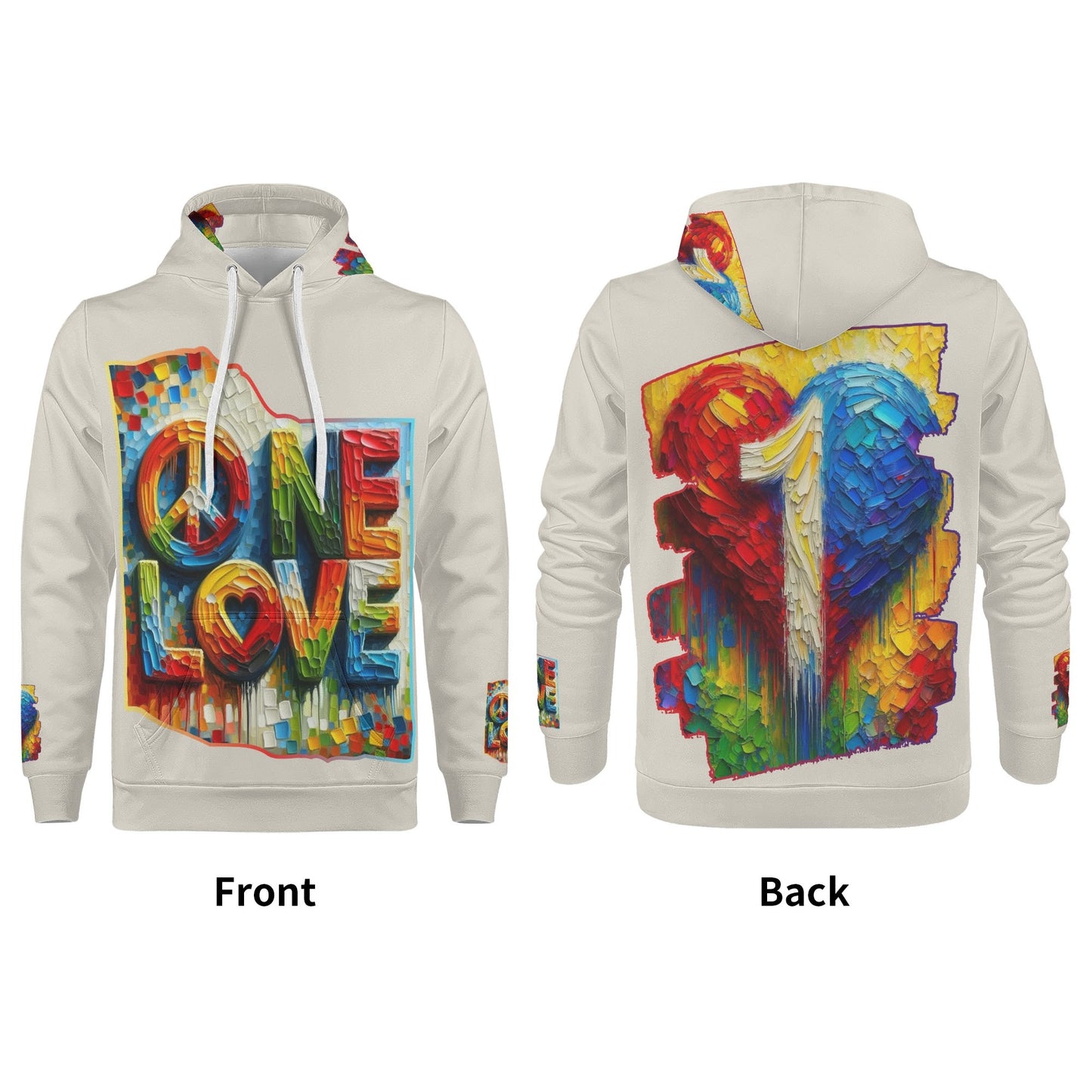 Mens All Over Print Warm Velvet Lined Hoodie "Peace & Love"