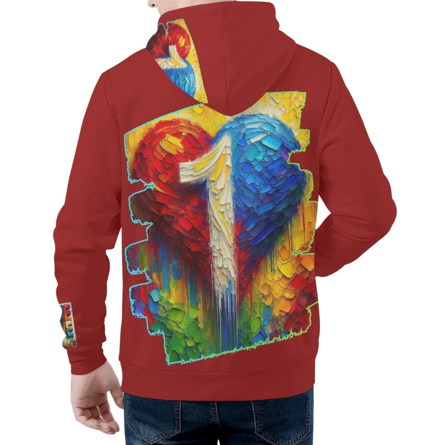 Mens All Over Print Warm Velvet Lined Hoodie "Peace & Love"