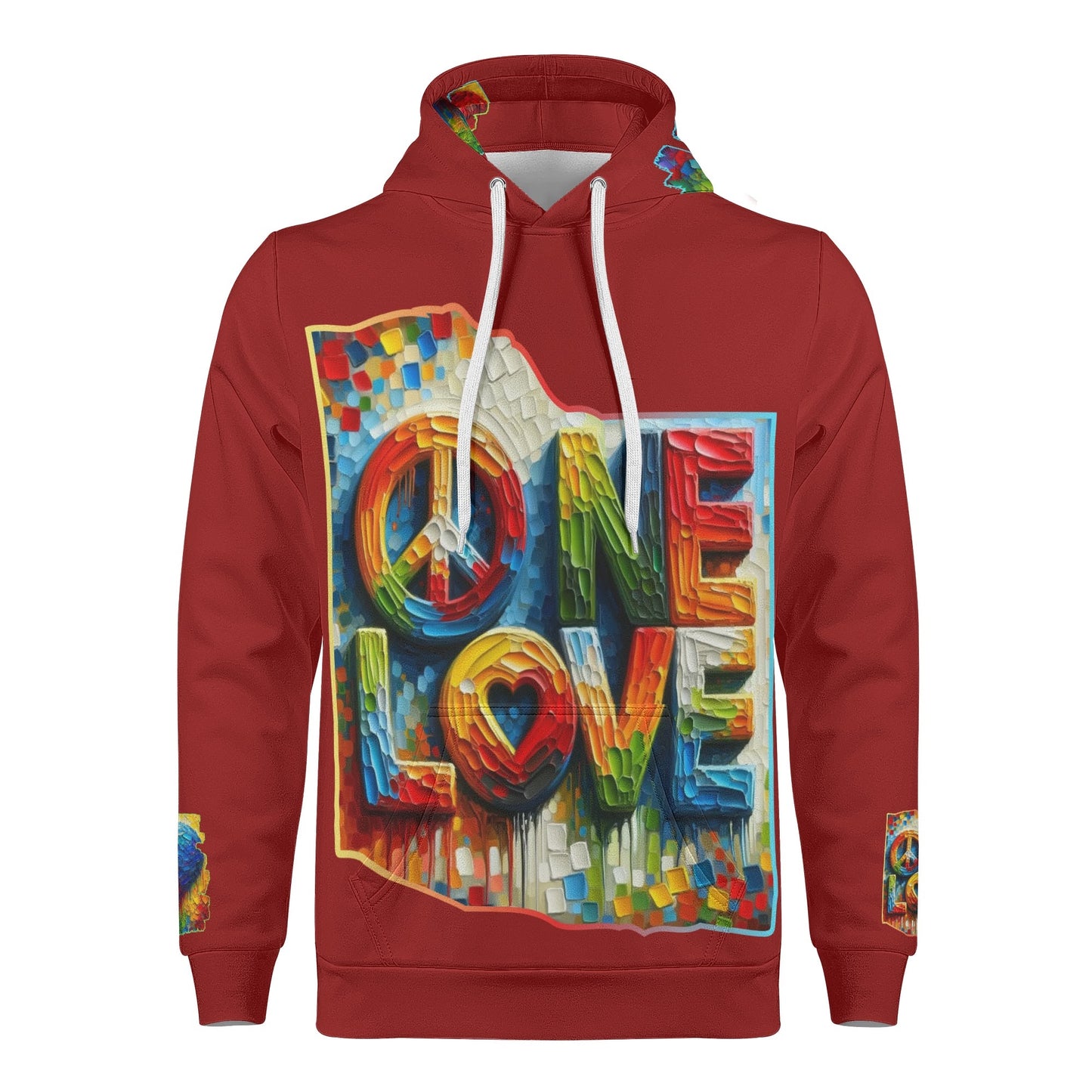 Mens All Over Print Warm Velvet Lined Hoodie "Peace & Love"