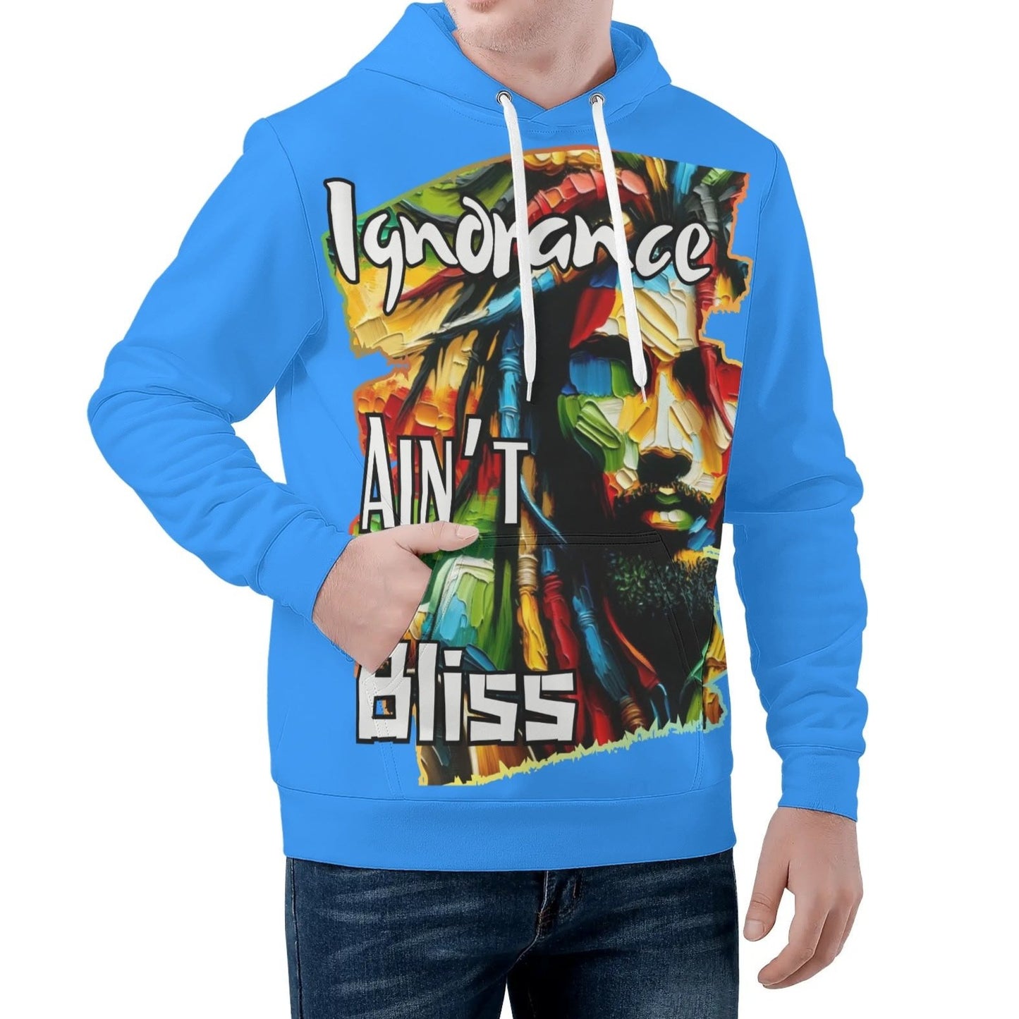 Mens All Over Print Warm Velvet Lined Hoodie "Ignorance Ain't Bliss"