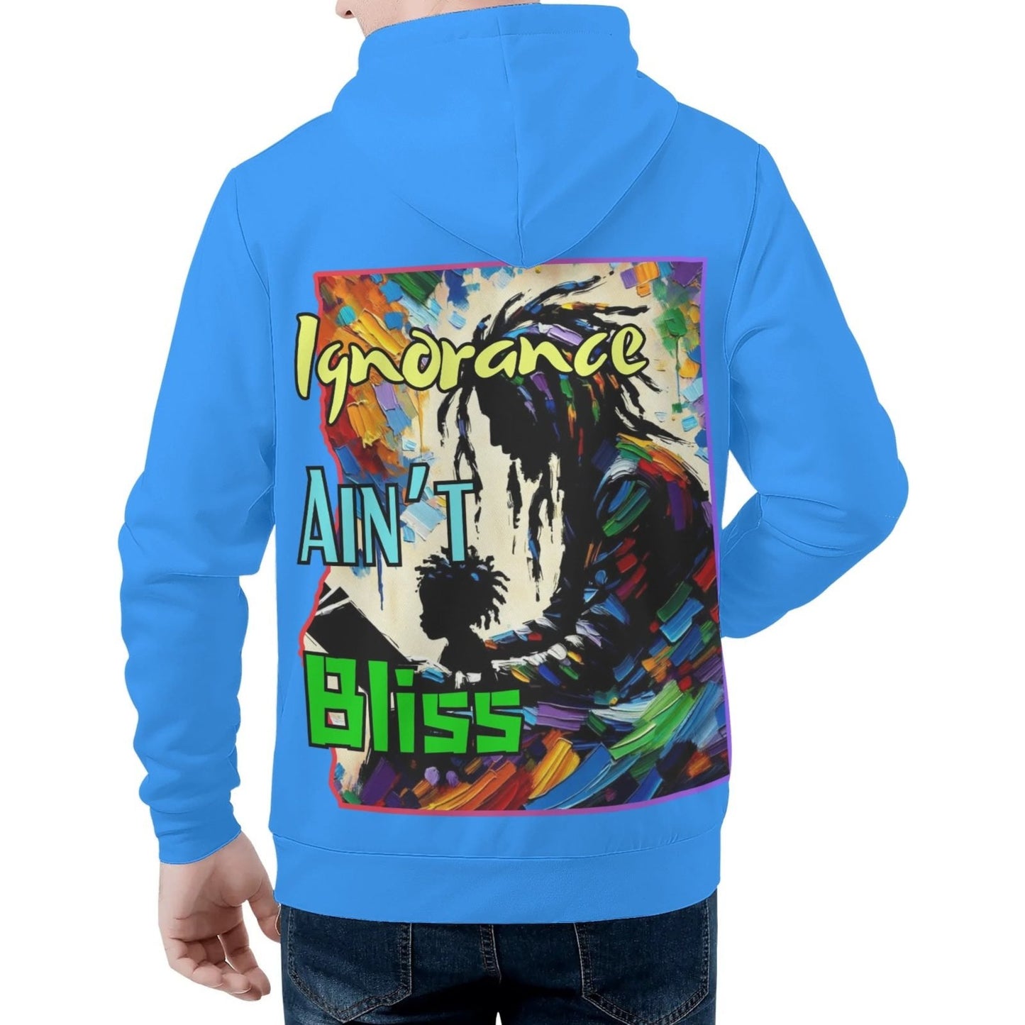 Mens All Over Print Warm Velvet Lined Hoodie "Ignorance Ain't Bliss"