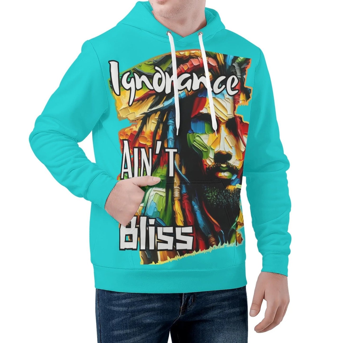 Mens All Over Print Warm Velvet Lined Hoodie "Ignorance Ain't Bliss"