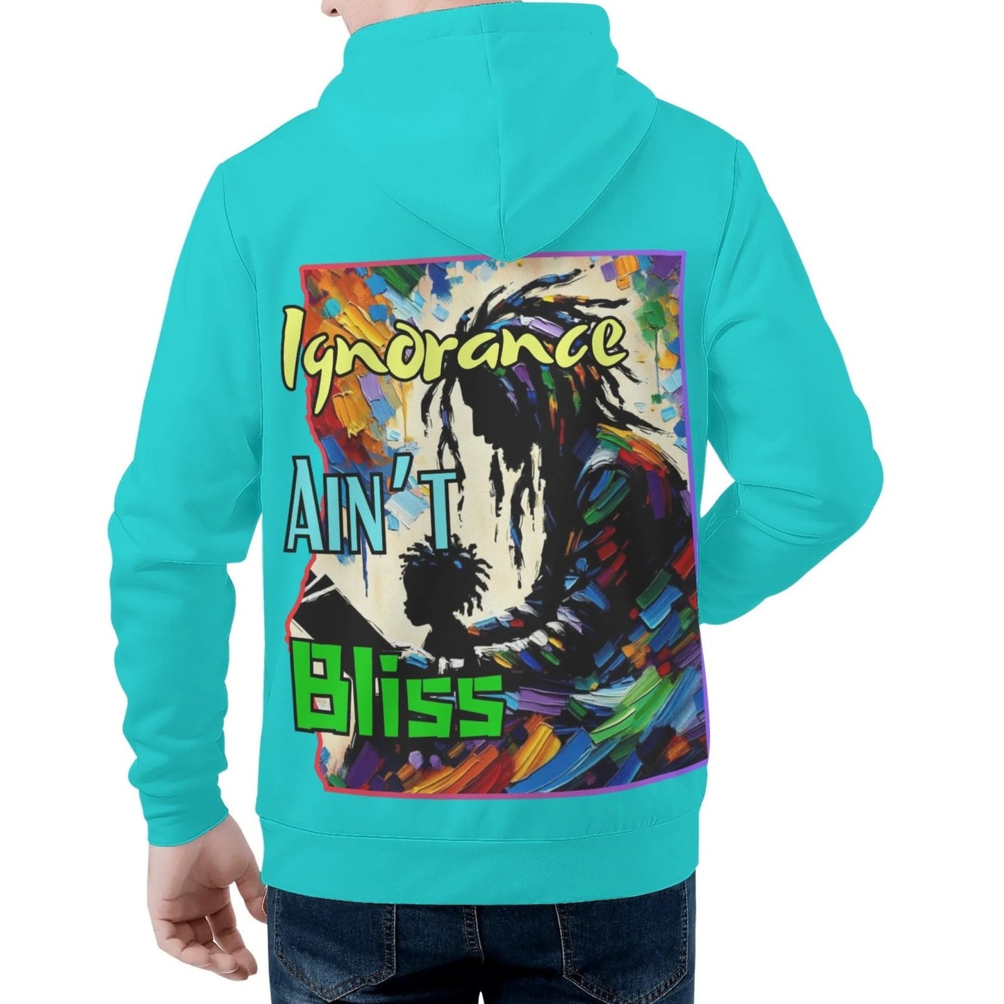 Mens All Over Print Warm Velvet Lined Hoodie "Ignorance Ain't Bliss"