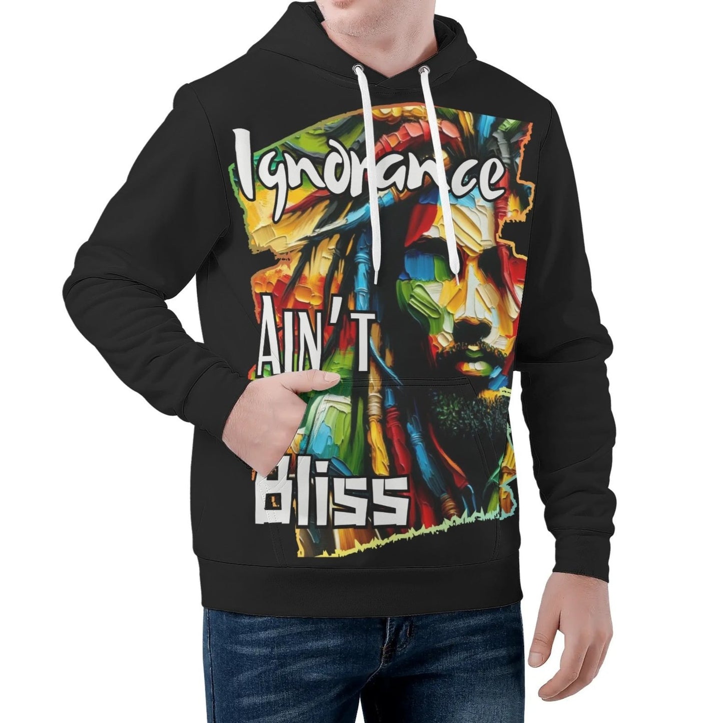 Mens All Over Print Warm Velvet Lined Hoodie "Ignorance Ain't Bliss"