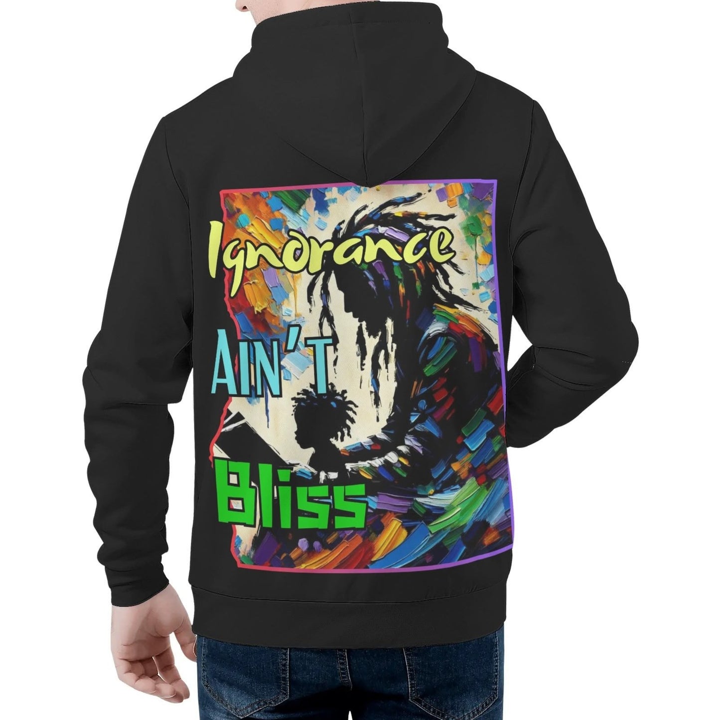 Mens All Over Print Warm Velvet Lined Hoodie "Ignorance Ain't Bliss"