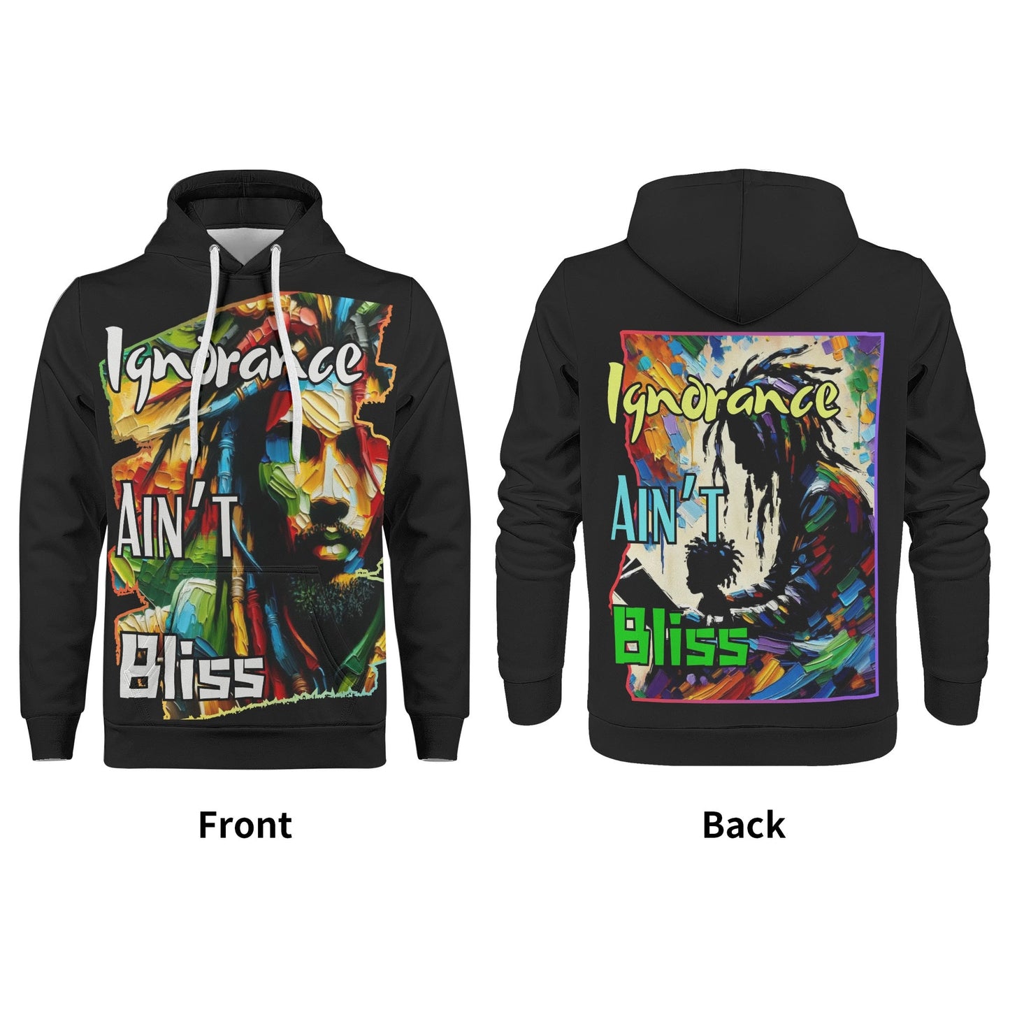 Mens All Over Print Warm Velvet Lined Hoodie "Ignorance Ain't Bliss"