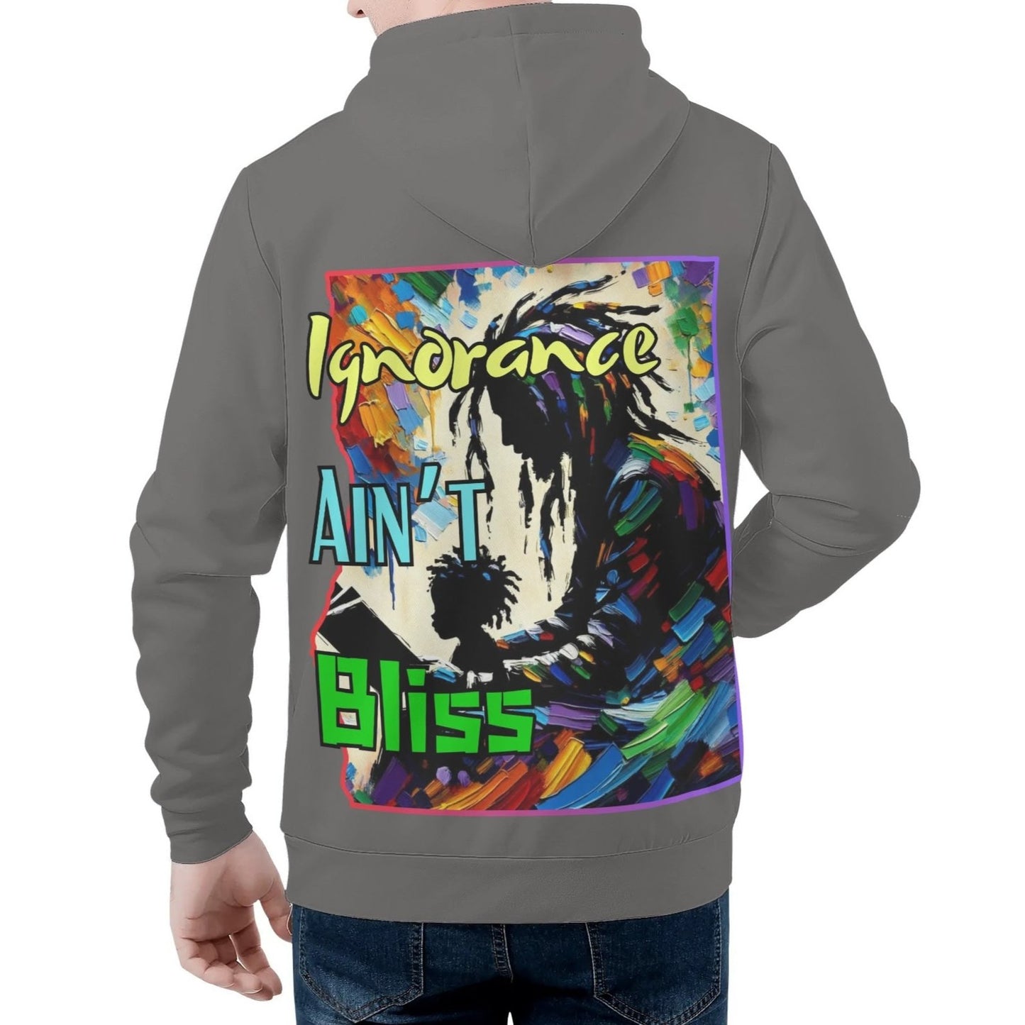 Mens All Over Print Warm Velvet Lined Hoodie "Ignorance Ain't Bliss"