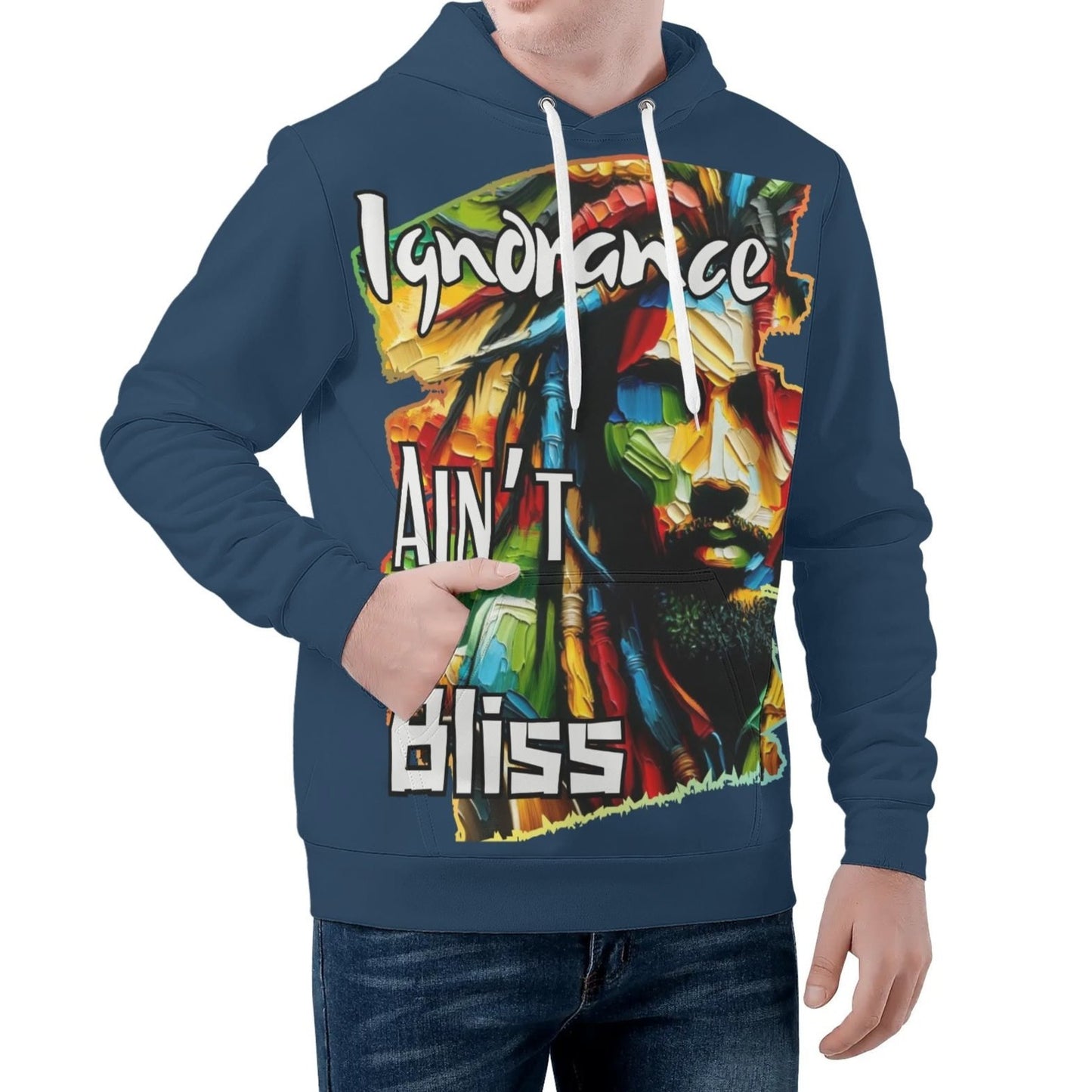 Mens All Over Print Warm Velvet Lined Hoodie "Ignorance Ain't Bliss"