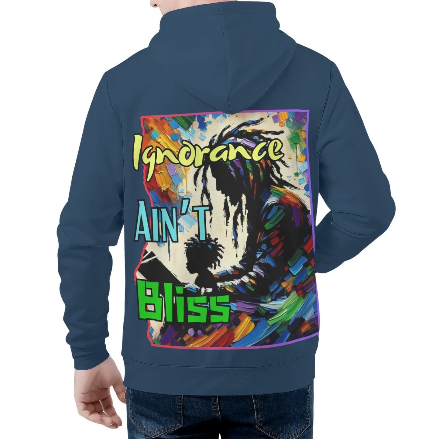 Mens All Over Print Warm Velvet Lined Hoodie "Ignorance Ain't Bliss"