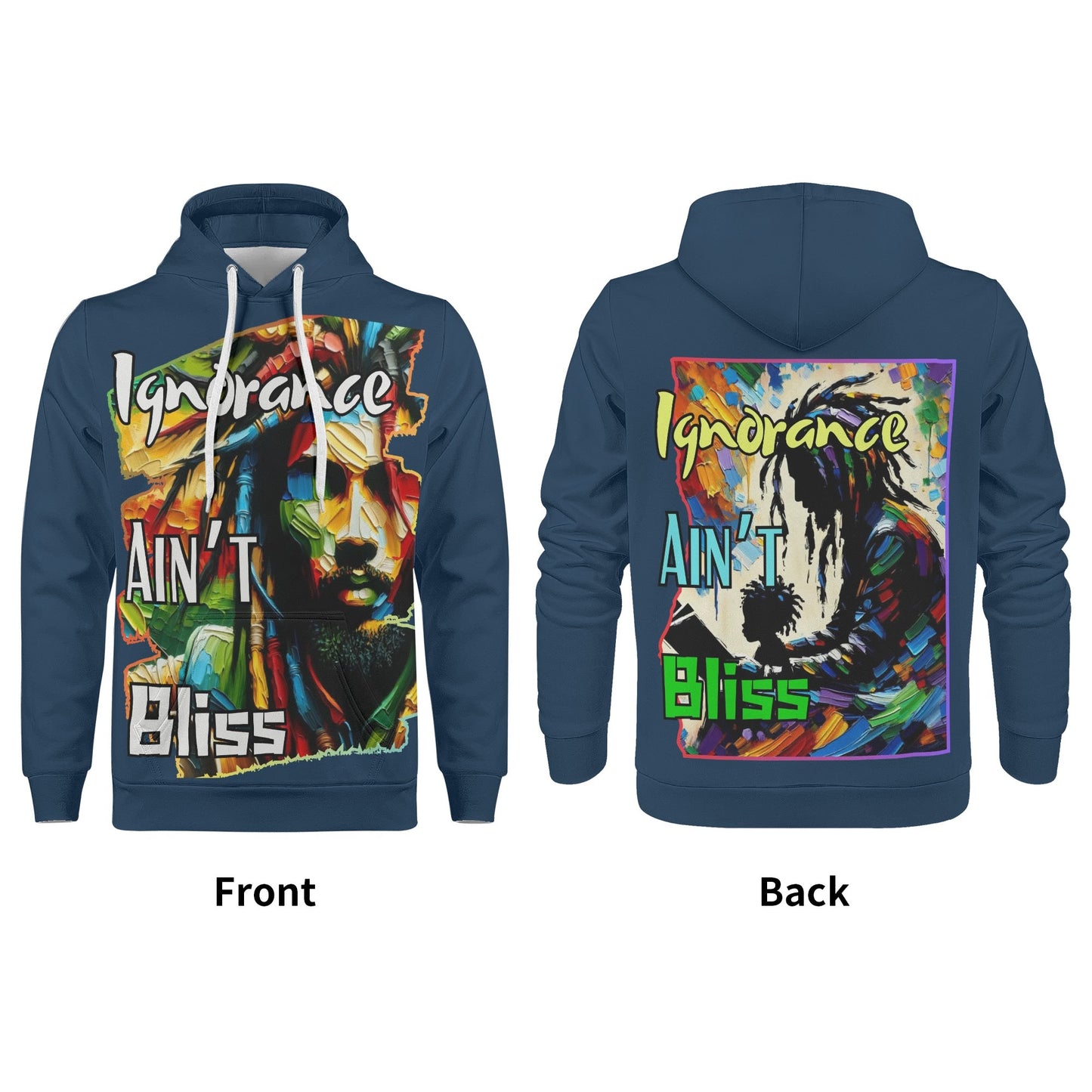 Mens All Over Print Warm Velvet Lined Hoodie "Ignorance Ain't Bliss"