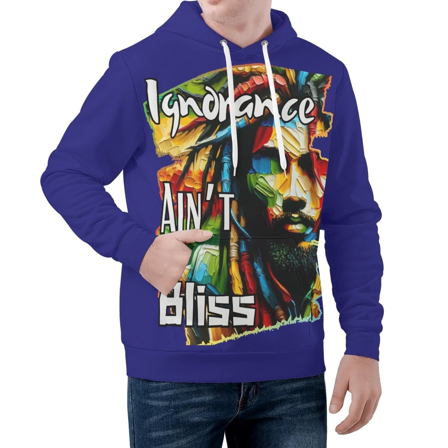 Mens All Over Print Warm Velvet Lined Hoodie "Ignorance Ain't Bliss"