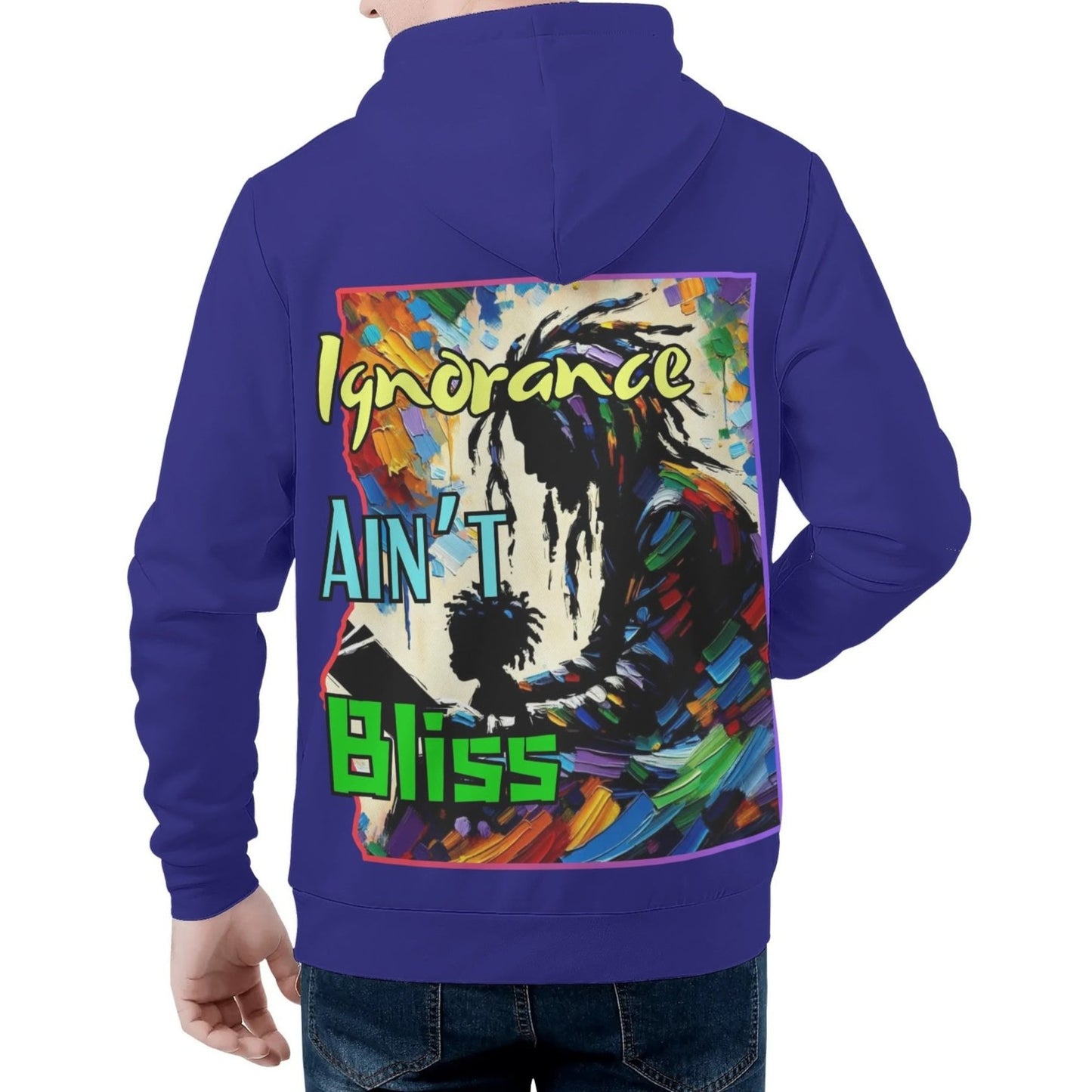 Mens All Over Print Warm Velvet Lined Hoodie "Ignorance Ain't Bliss"