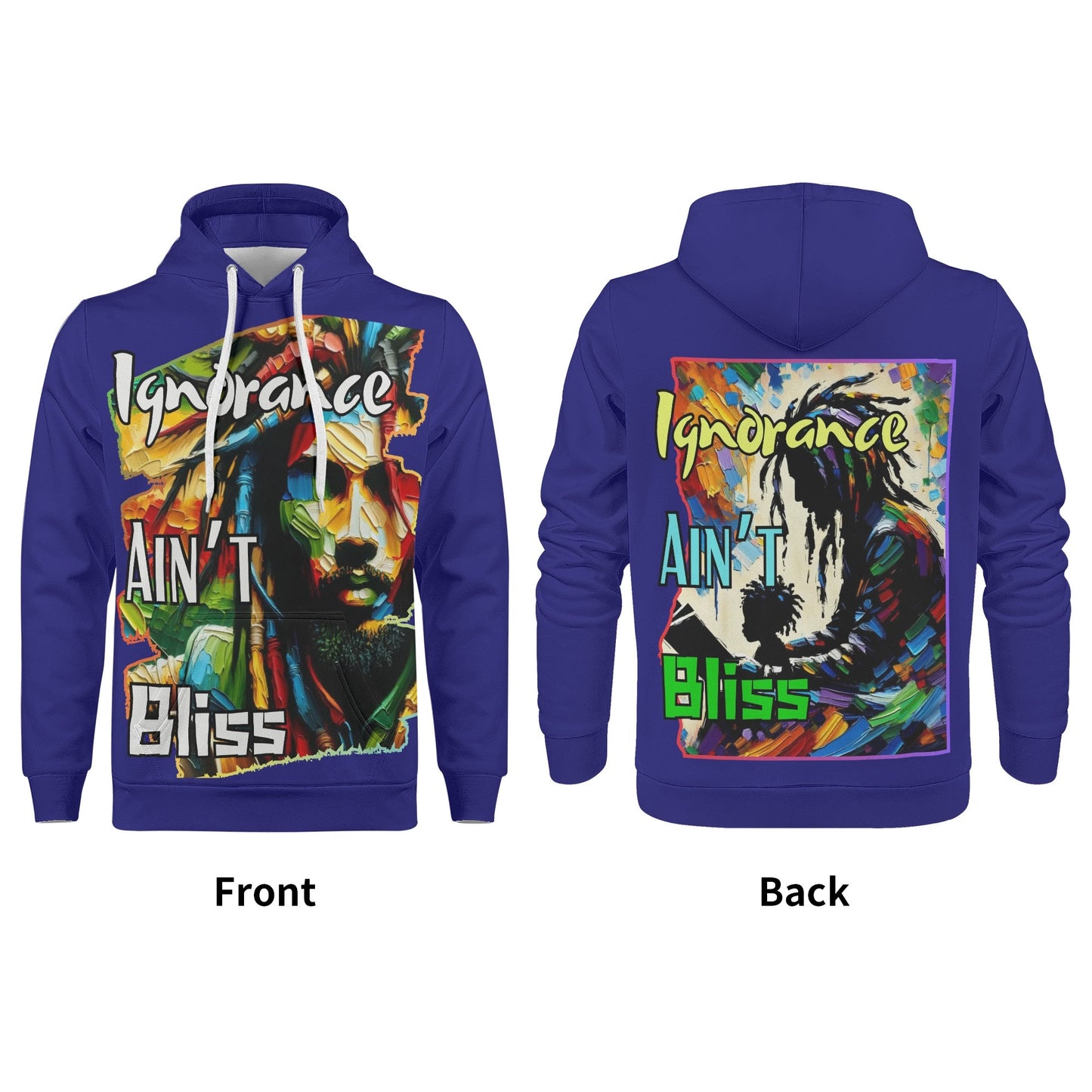 Mens All Over Print Warm Velvet Lined Hoodie "Ignorance Ain't Bliss"