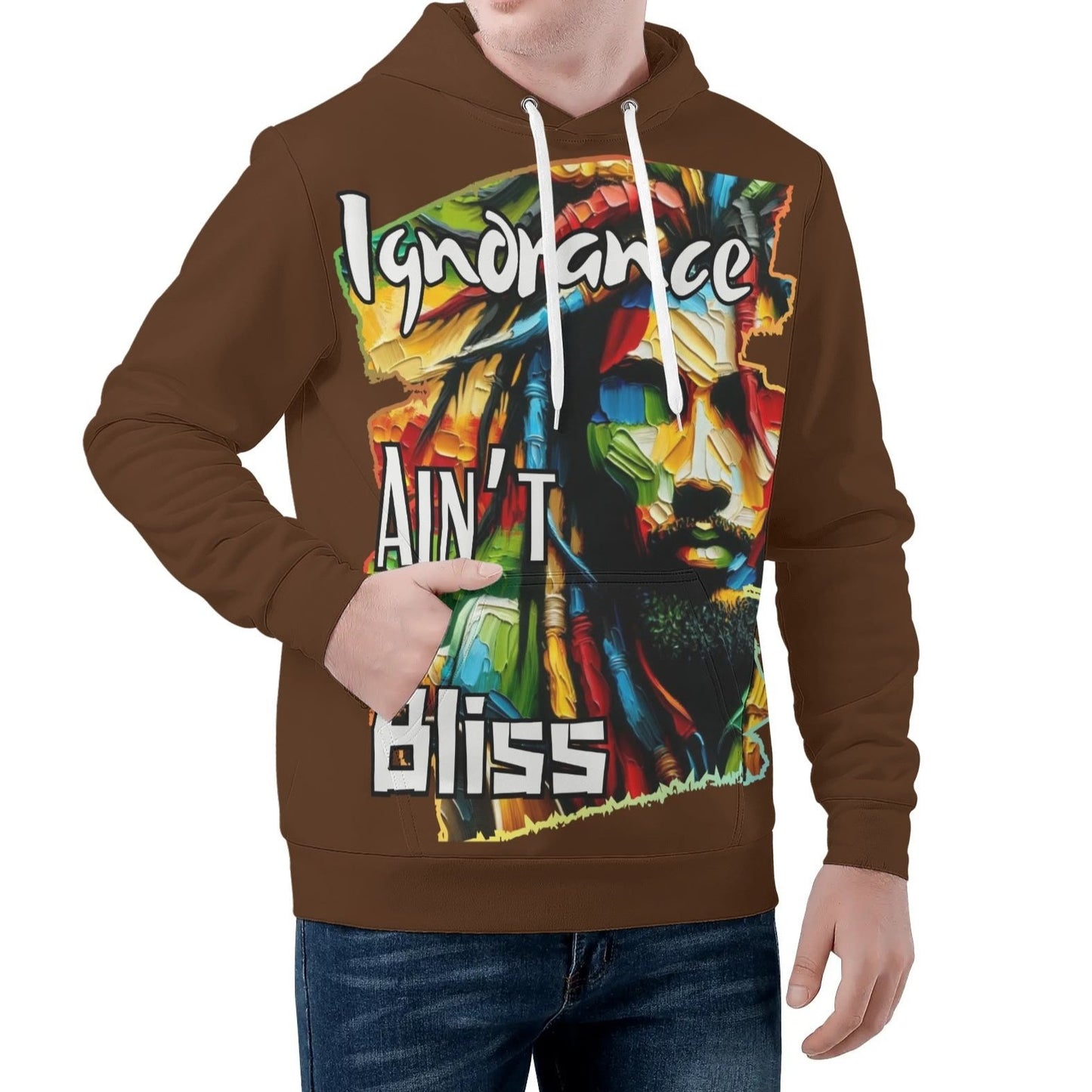 Mens All Over Print Warm Velvet Lined Hoodie "Ignorance Ain't Bliss"