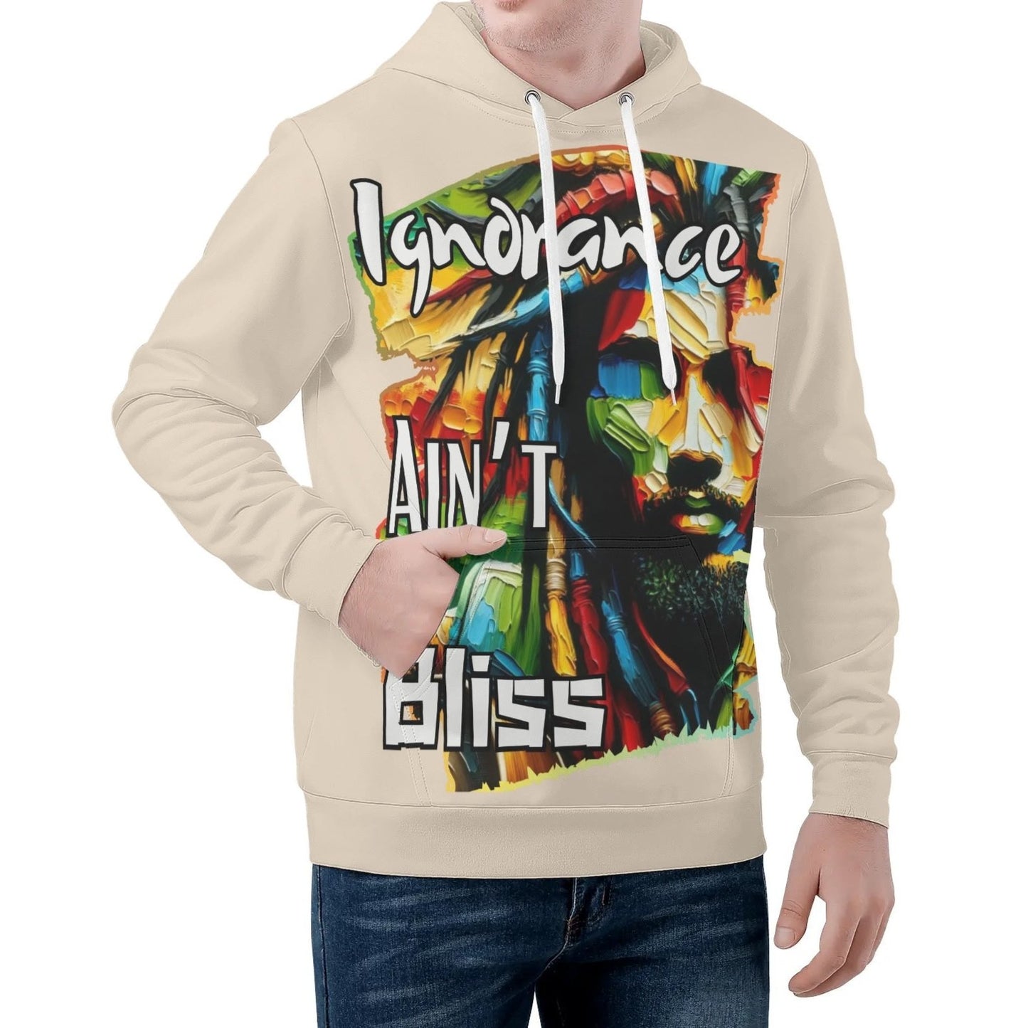 Mens All Over Print Warm Velvet Lined Hoodie "Ignorance Ain't Bliss"