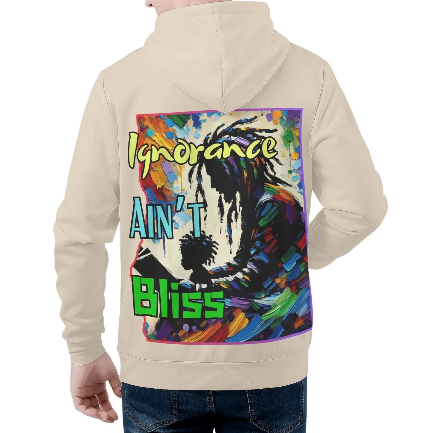 Mens All Over Print Warm Velvet Lined Hoodie "Ignorance Ain't Bliss"