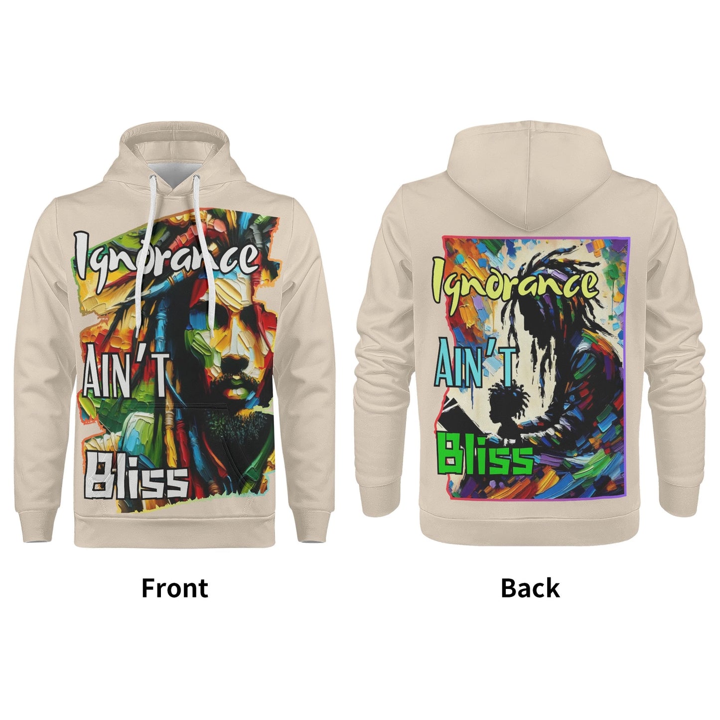 Mens All Over Print Warm Velvet Lined Hoodie "Ignorance Ain't Bliss"