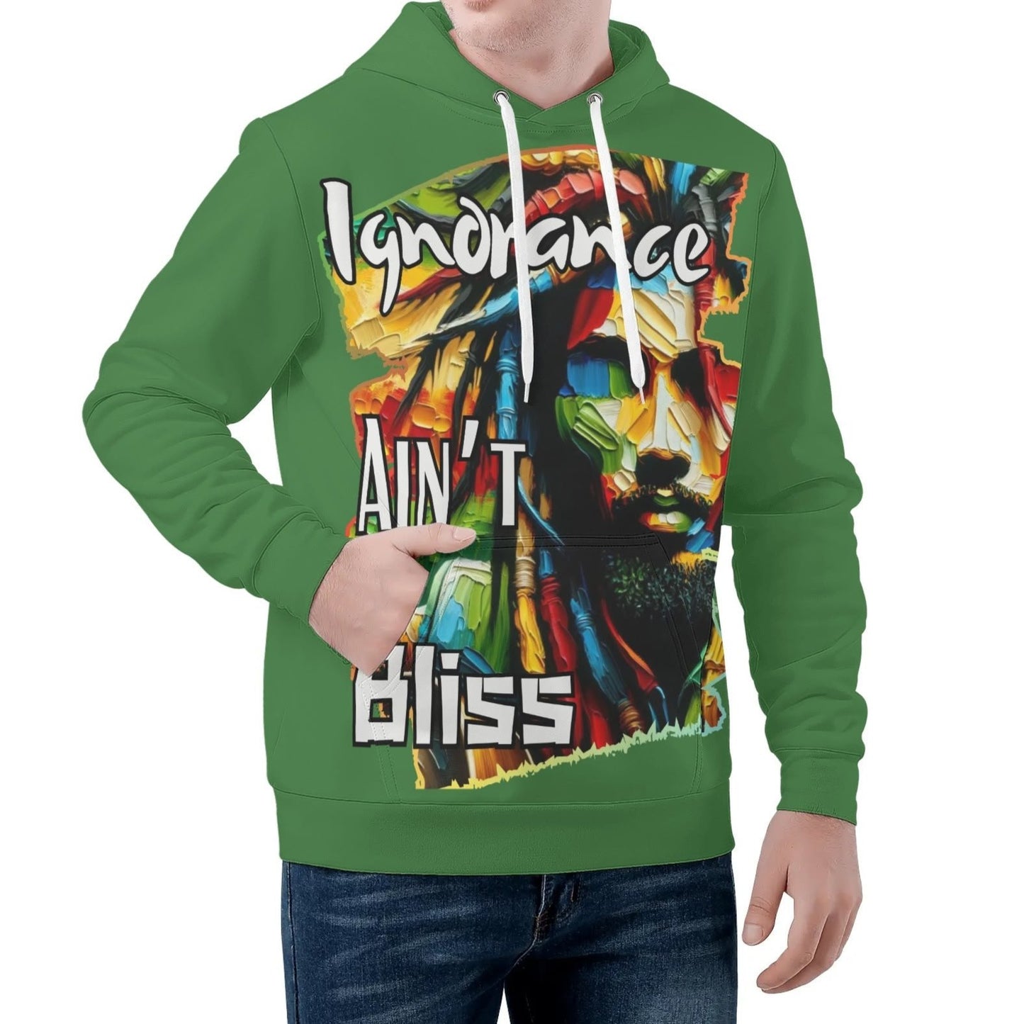 Mens All Over Print Warm Velvet Lined Hoodie "Ignorance Ain't Bliss"