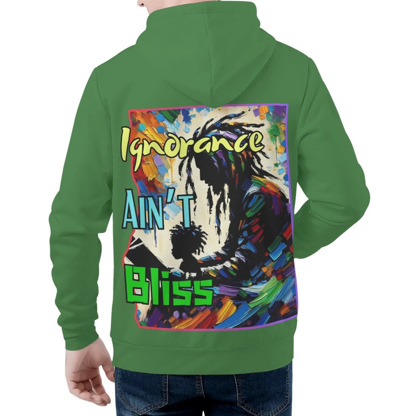 Mens All Over Print Warm Velvet Lined Hoodie "Ignorance Ain't Bliss"