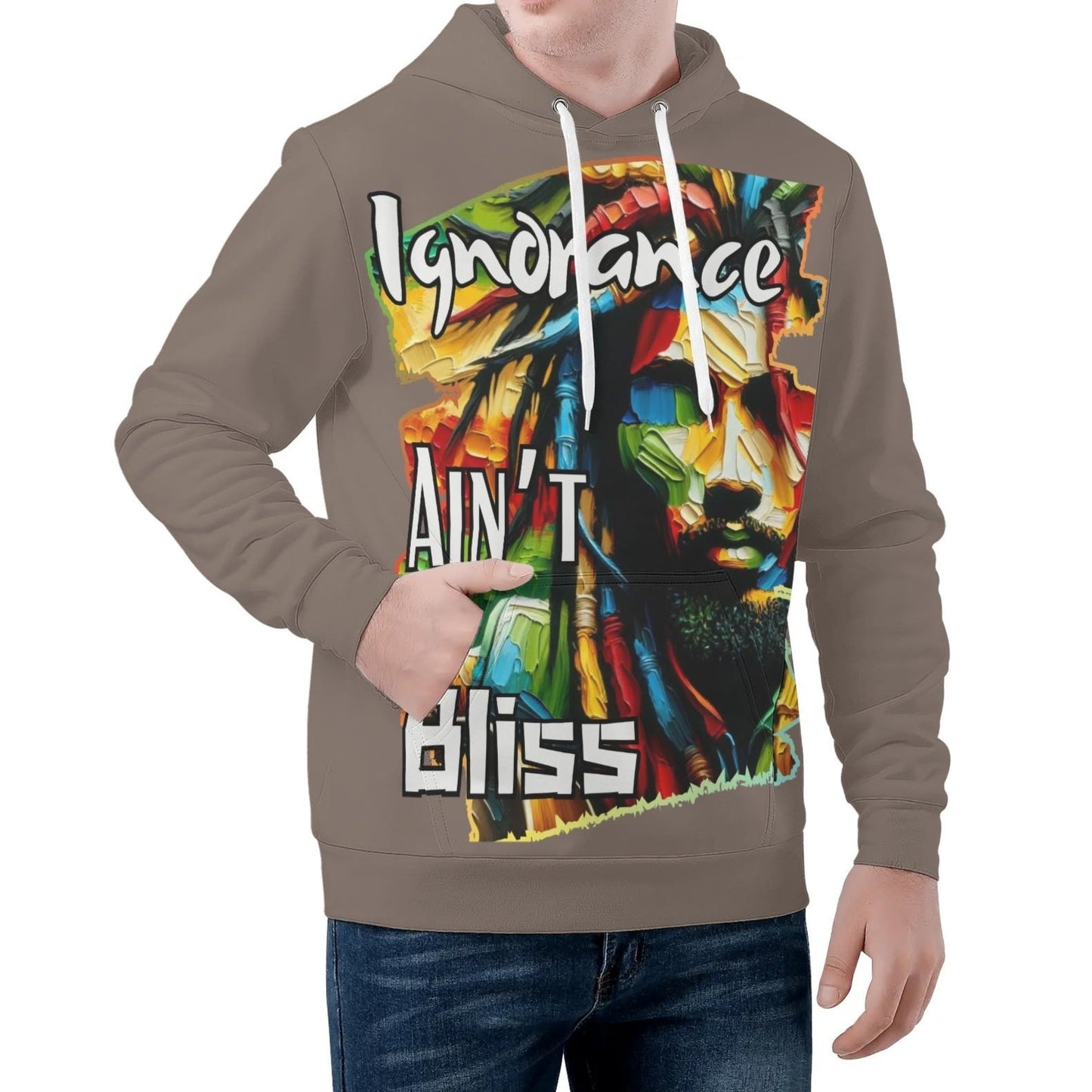 Mens All Over Print Warm Velvet Lined Hoodie "Ignorance Ain't Bliss"