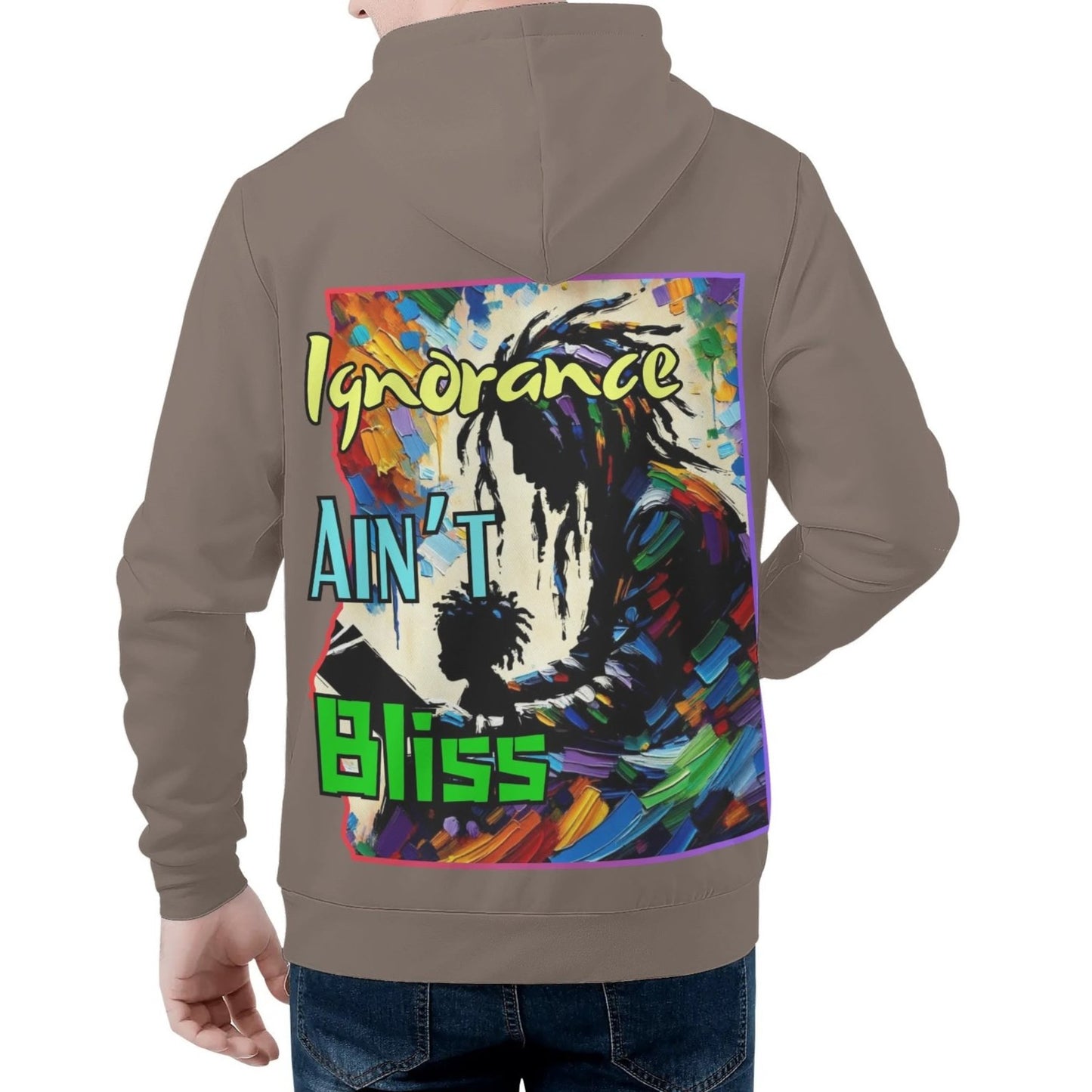 Mens All Over Print Warm Velvet Lined Hoodie "Ignorance Ain't Bliss"