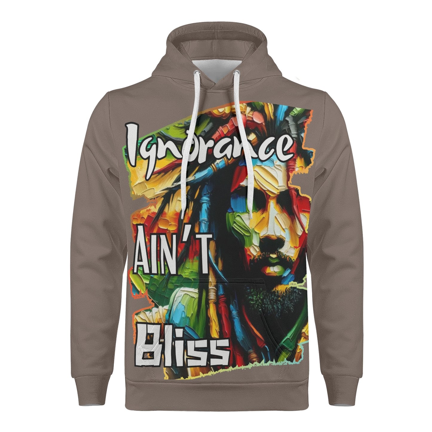 Mens All Over Print Warm Velvet Lined Hoodie "Ignorance Ain't Bliss"